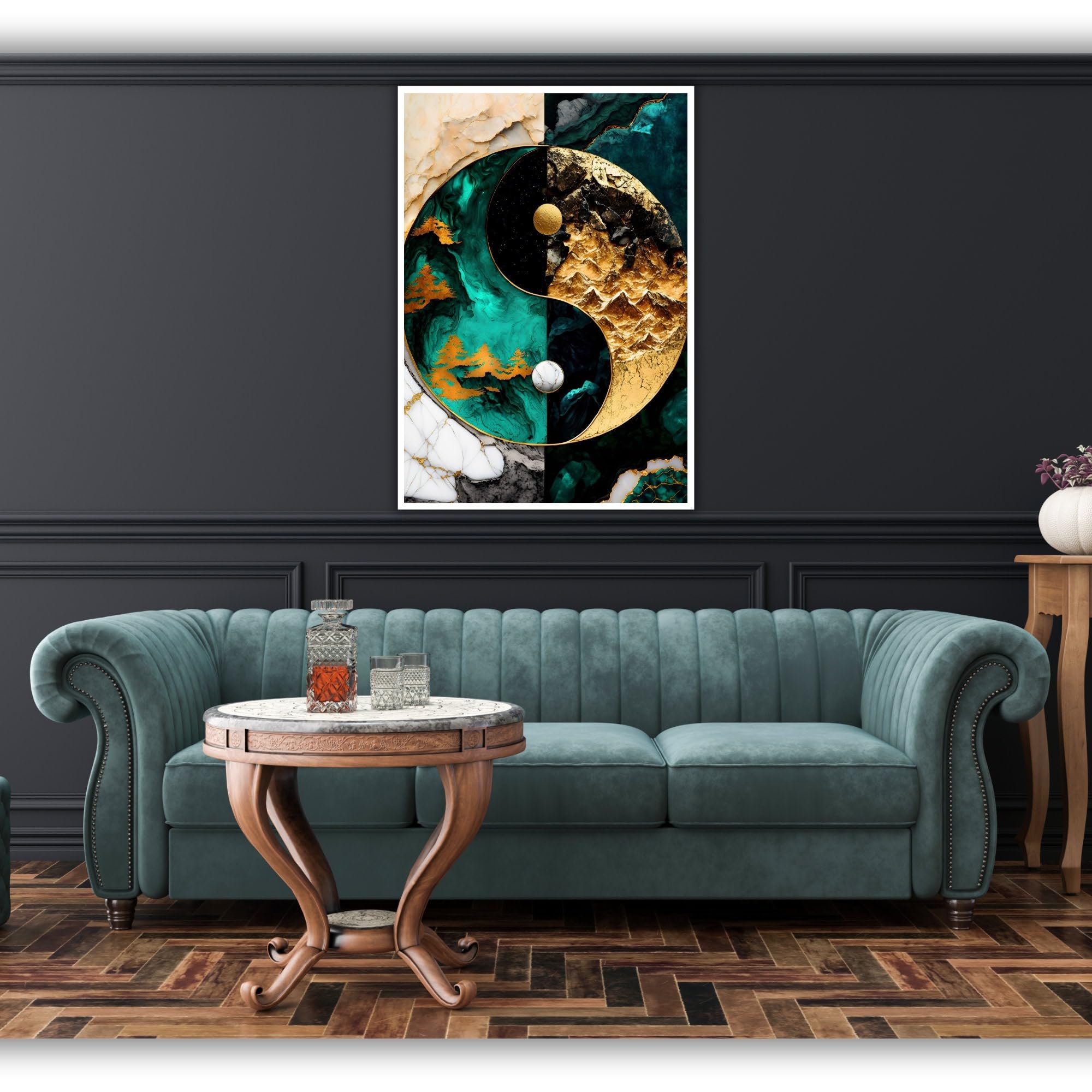 XINBAO Yin Yang Kintsugi Harmony druk na płótnie, gotowy do zawieszenia, oprawiony obraz, dekoracja ścienna z japońską sztuką (70 x 100 cm/rama wewnętrzna)