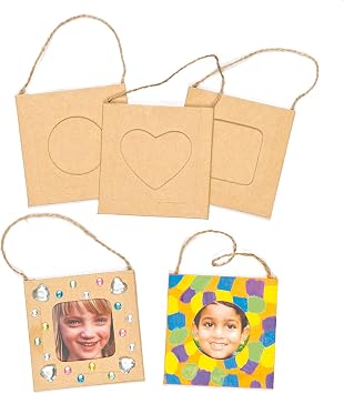Baker Ross E7573 Mini Hanging Craft Photo Frames - Pack of 12, Creative Art and Craft Supplies for Kids to Make and Decorate