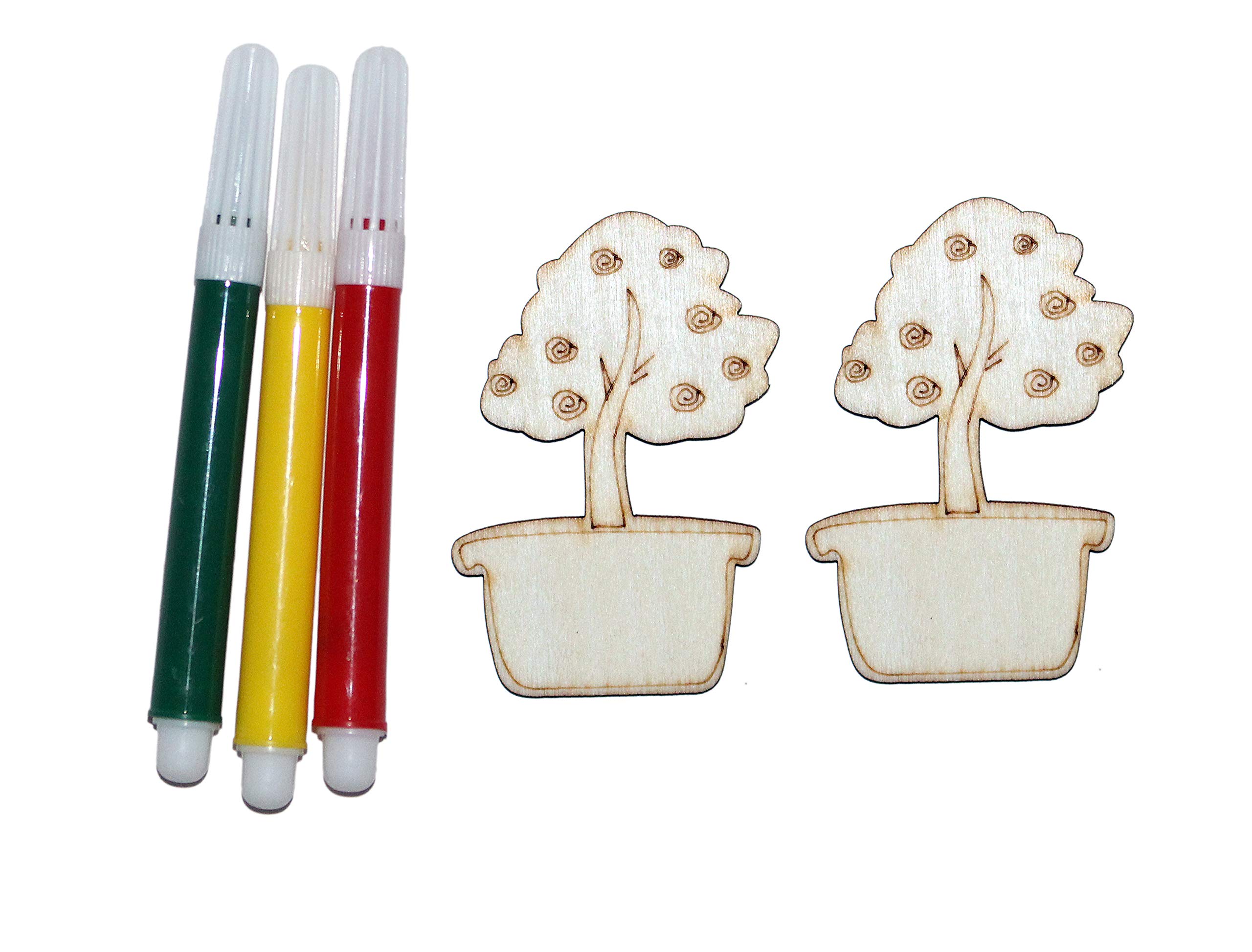 Drishya Quick n Easy Do it Yourself (DIY) Art & Craft Wooden Activity Kit, Birthday Gift, Unique Art & Craft Set. 1 kit Contains 2 Engraved Wooden Crafts and 3 Crayons (Design 1106)