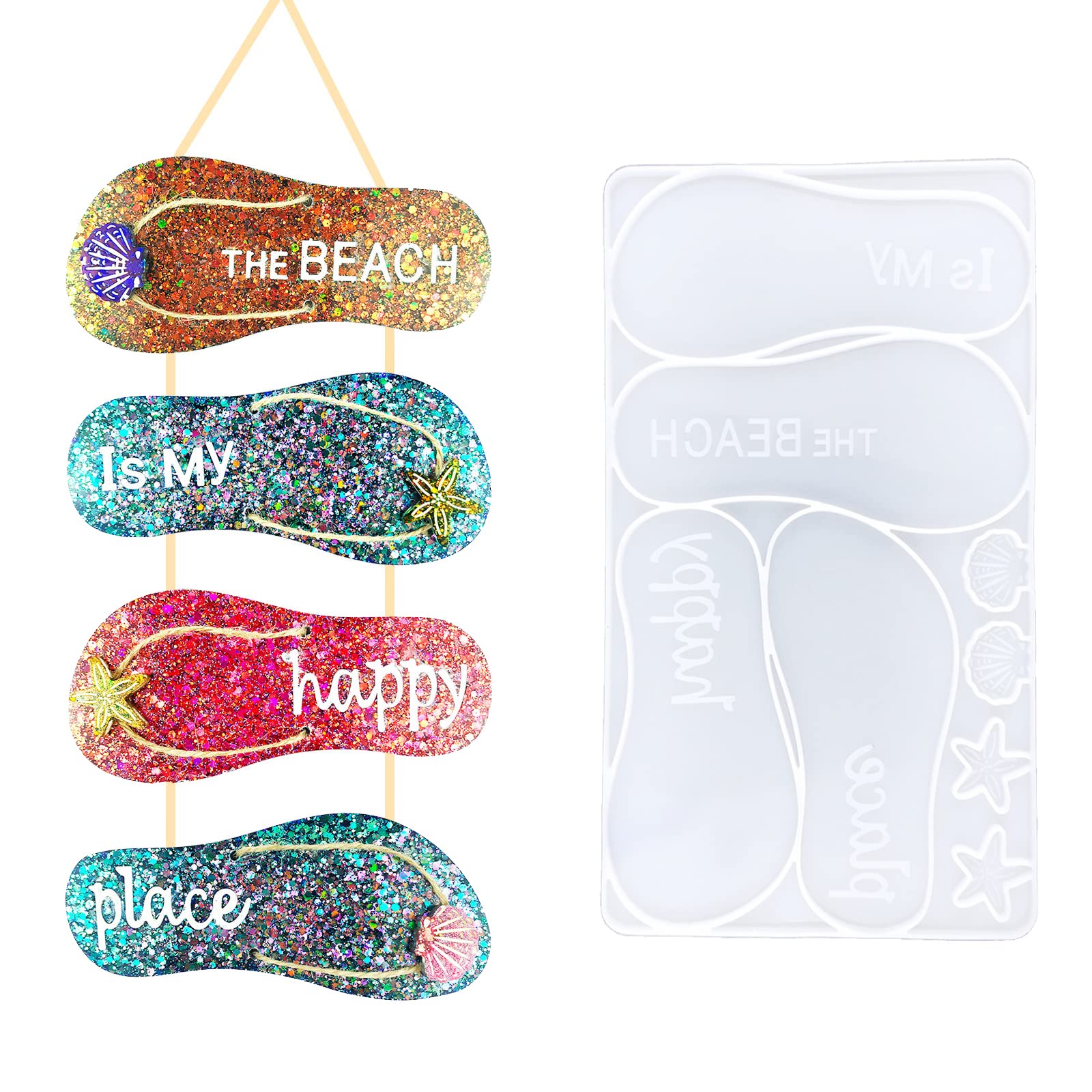 Xidmold Flip Flops Silicone Molds, Beach Slipper Shoes Resin Mold for Epoxy Resin Casting, Decor Resin Molds for Wall Door Home Decoration