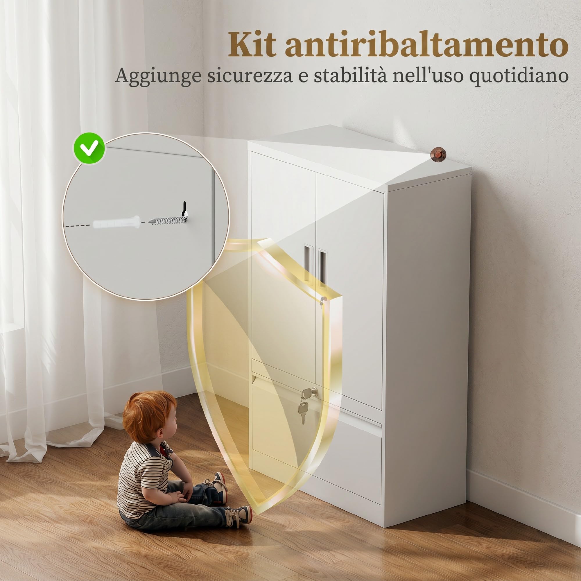HOMCOM Armadio Portadocumenti 2 Ante in Acciaio con Serratura Bianco | Schedario da Ufficio, Ripiani Regolabili, Cassetto per Formato Lettera/Legale/A4, Mobiletto Multiuso per Studio