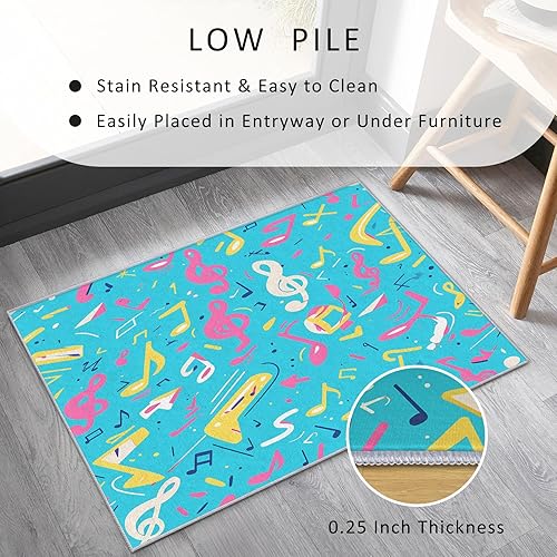 Miniatura 5 de Alfombra retro con notas musicales, 4 x 4, alfombra de área abstracta de los años 70, lavable, moderna y contemporánea, alfombra para decoración del