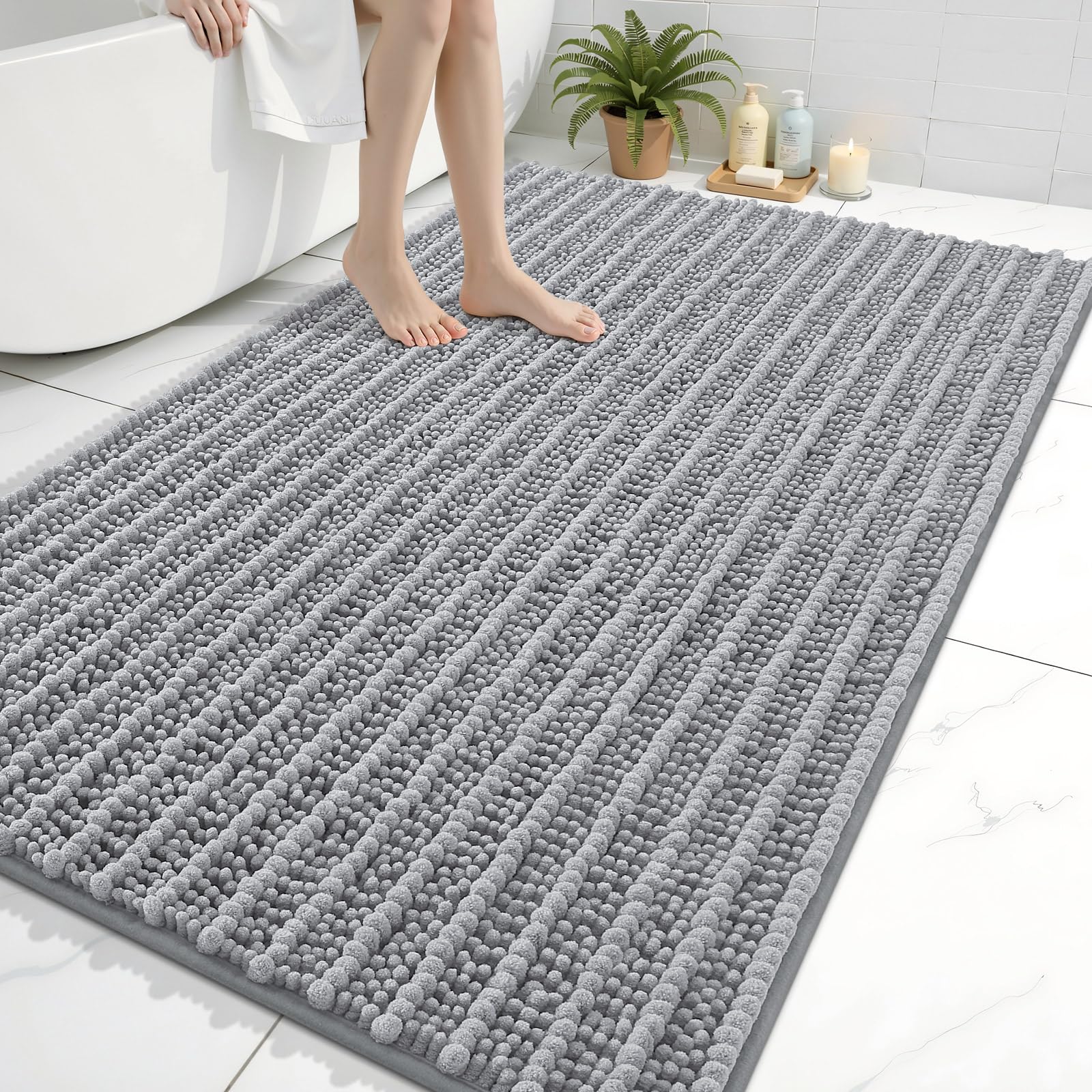 Arotive Luxury Bathroom Rugs 59x35, Extra Soft Thick Absorbent Shaggy Chenille Bath Rugs, Non-Slip Machine Wash Dry, Bath Mats for Bathroom Floor, Tub