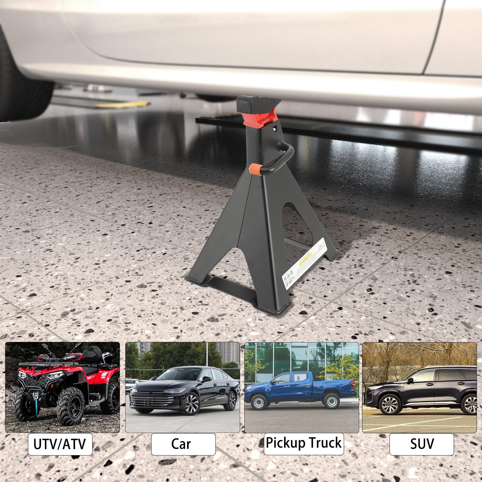 cavalletti per auto 6T Set da 2, Regolabili 390-585 mm, Struttura in Acciaio al Carbonio, Doppia Sicurezza, Ideali come cavalletto di Supporto per Roulotte e Camper in Officina o Viaggio
