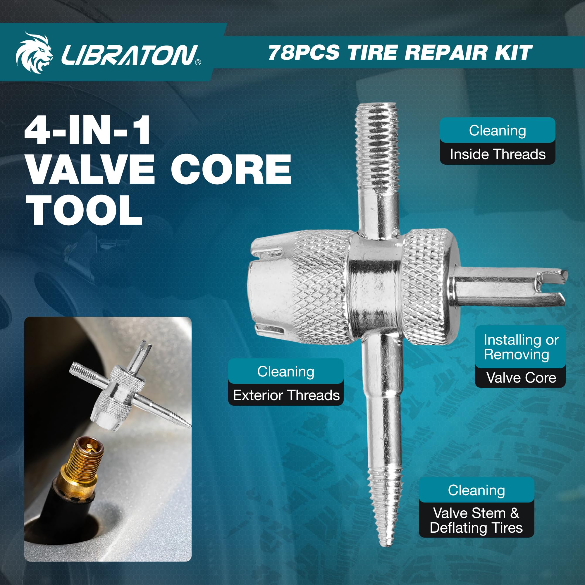 Libraton Meche Pneu Crevaison, 78PCS Kit Reparation Pneu Voiture Robuste pour Réparer Les Pneus Crevés et Les Pneus à Plat, Kit Crevaison Voiture pour Auto, Moto, VTT, SUV, Camion, Tracteur, Remorque