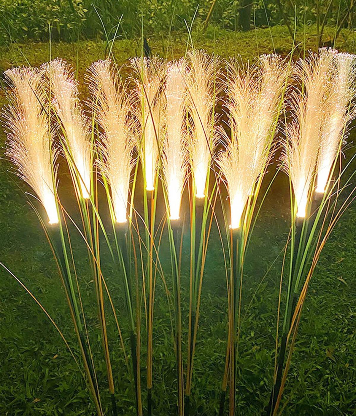 Garden Lights, 10 Pack Outdoor Reed Light Fiber Optic, Waterproof LED Lighting for Outside, Decoration for Pathway Patio Yard, 12V Come with Adapter (Warm White)