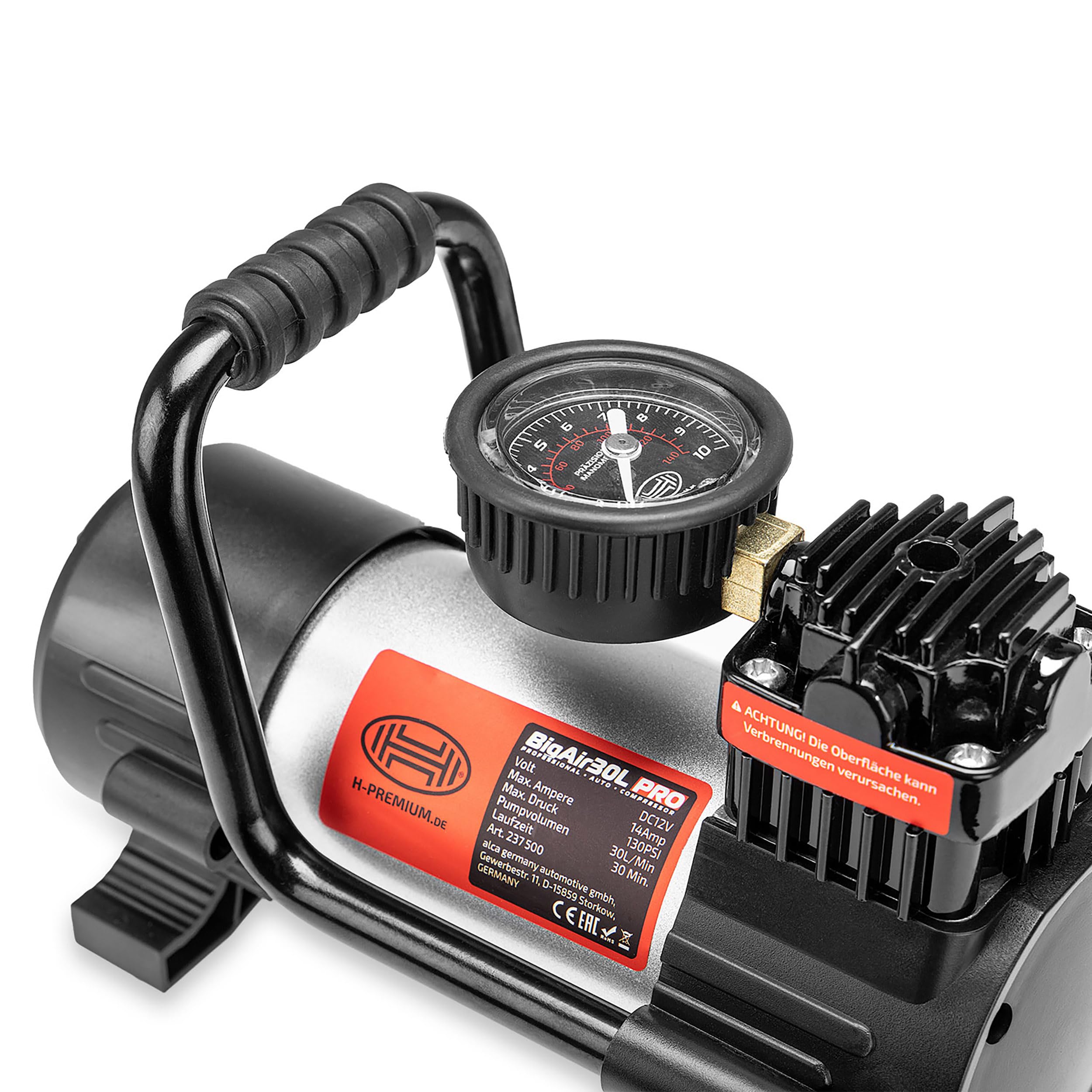HEYNER® Minikompressor 12 V Luftpumpe für Autoreifen mit Druckanzeige | Integrierte SMD Arbeitsleuchte, 9 Bar Nennleistung, Inklusive 4 Adaptern, Praktische Tragetasche, Kurze Wartezeit