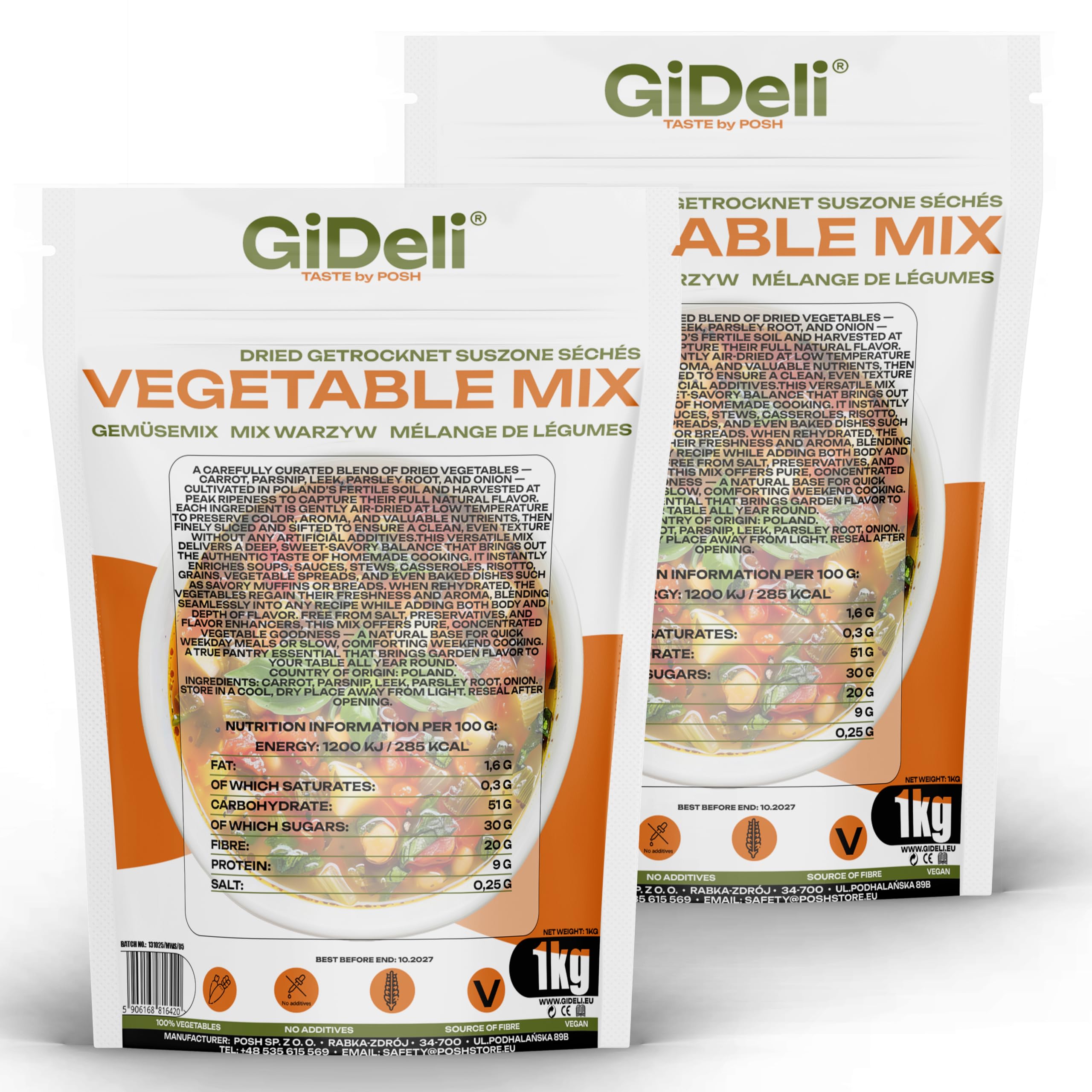 GiDeli Suppengewürz Suppengewürz 2x 1kg – Gemüsebrühe ohne Salz, natürlich getrocknet, ohne Zusatzstoffe