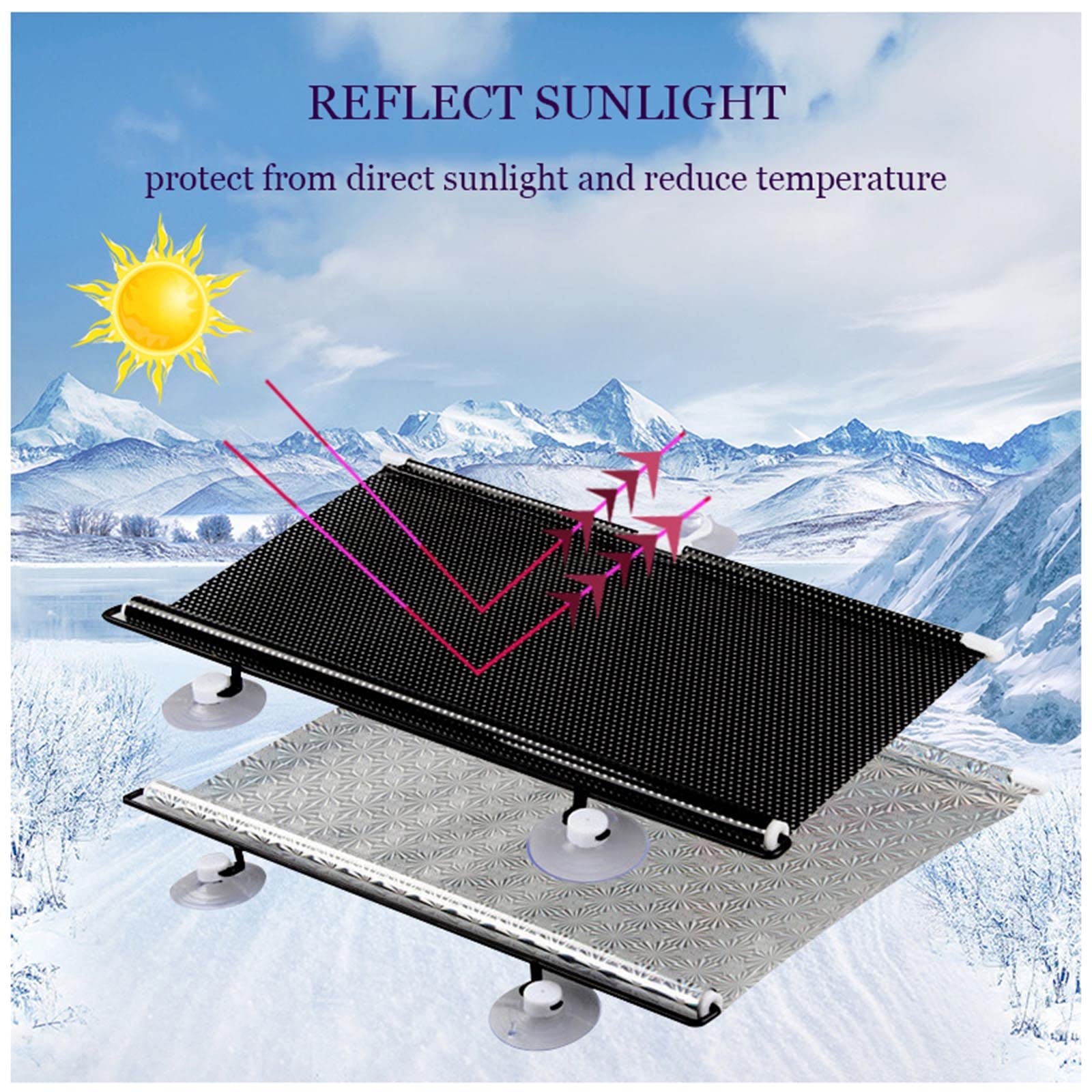 Zonnescherm Rolgordijnen Zonder Boren, Zuignap Verduisterend Rolgordijn, Zonwering Thermische Raam Rolgordijnen, 30/45/50/65/70cm Verduisterende Jaloezieën,Black-75x200cm/30 * 79in
