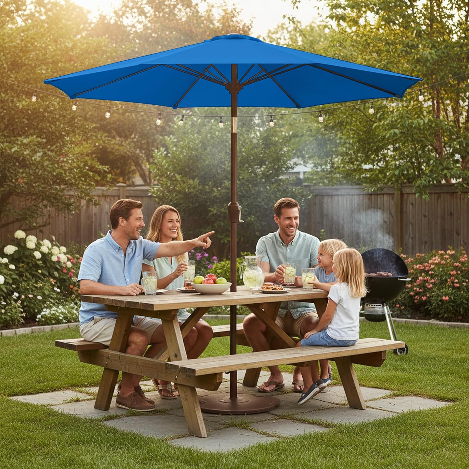 9ft Patio Umbrella with Push Button Tilt and Crank,Outdoor Market Table Umbrella UV Protection 8 Sturdy Ribs for Backyard,Garden,Pool,Deck