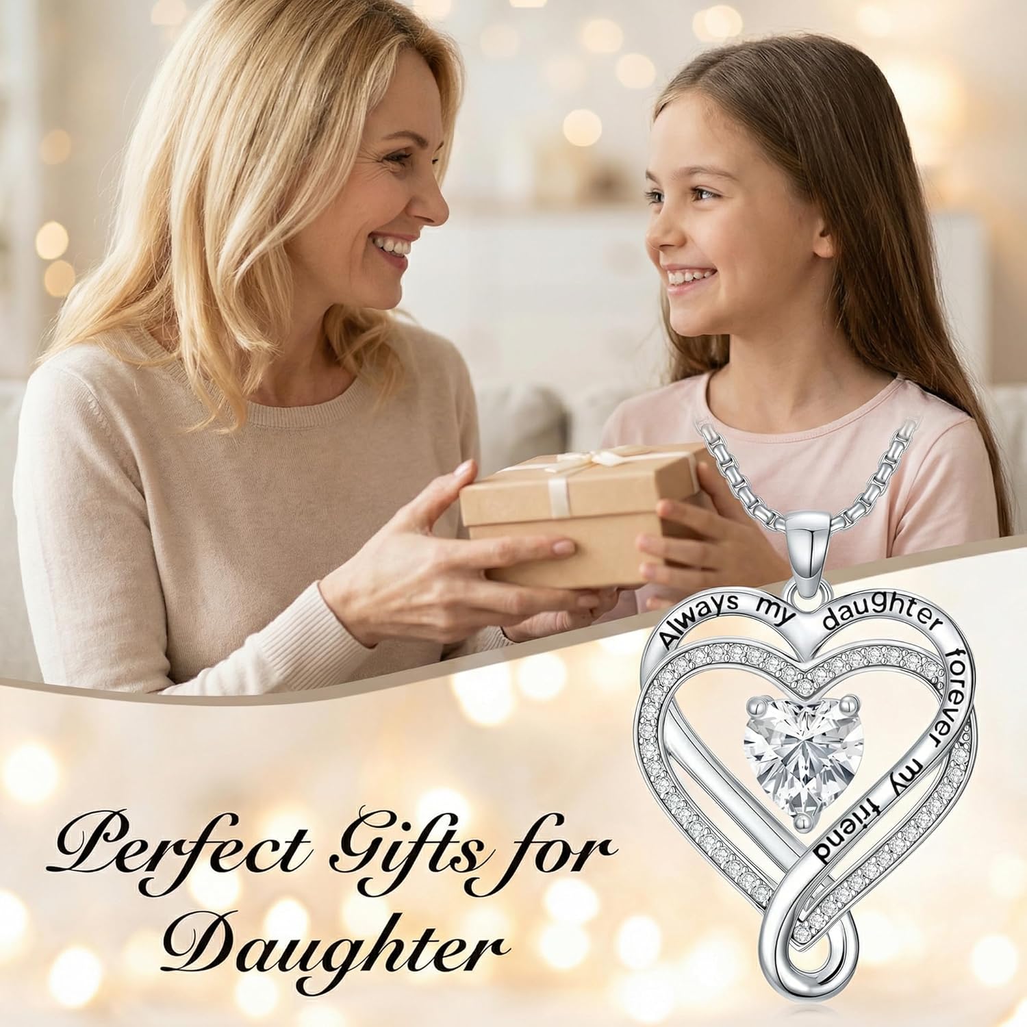I Love You for Always and Forever Love Heart Pendant Necklaces for Women Jewelry Mothers Day Birthday Gifts for Women/Sister/Friends/Daughter/Mom/Grandma and Yourself