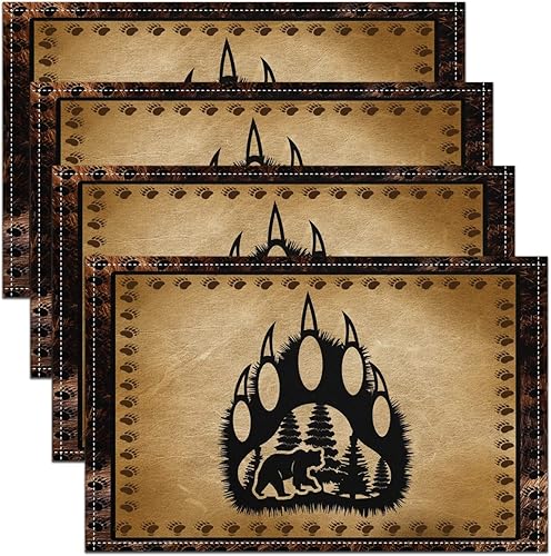 Manteles individuales de tela lavable con estampado de pata de oso para cocina, cena y fiesta, naturaleza silvestre, cabeza de oso, animales