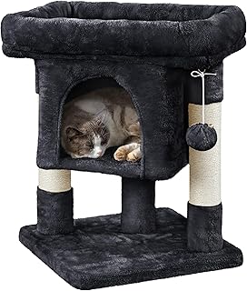 Yaheetech Arbre à Chat Design avec Niche et Plate-Forme Arbre-griffoir Tour pour Chat Hauteur 59cm Noir