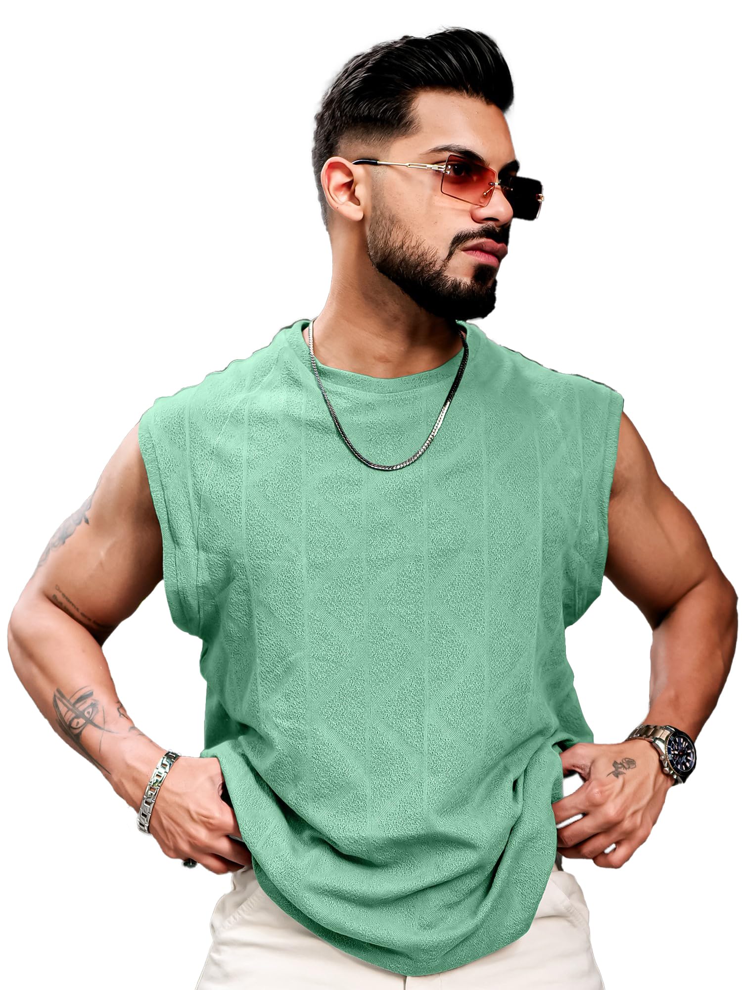 Maniac || Mens || Solid Textured || Round Neck || 3/4th Sleeve || Polycotton || T-Shirt