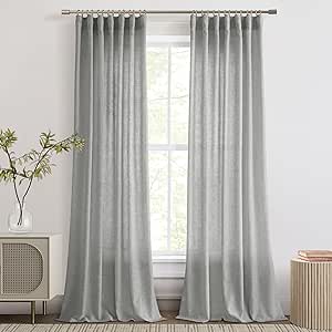 LAMIT Light Filtering Sheer Linen Curtains 102 Inches Long, Linen
