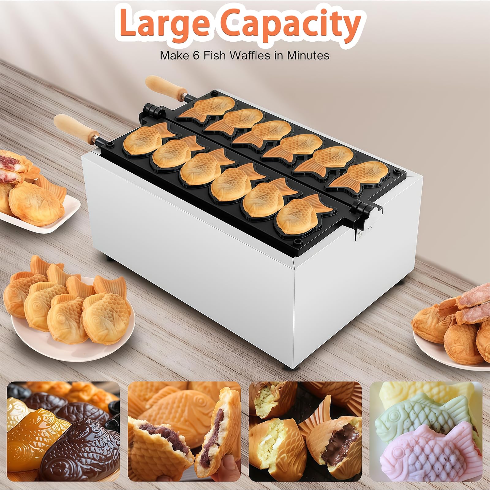 Gaufrier Taiyaki en Forme De Poisson (6/12 Emplacements), Gaufrier éLectrique Professionnel, Gaufrier AntiadhéSif, Moule en Forme De Poisson, pour Restaurants, CaféS