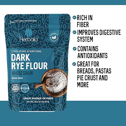 Miniatura 6 de Harina de centeno de 2 libras/32 onzas, harina de centeno oscuro para pan, harina de pan de centeno, harina de centeno para hornear, 100% harina de