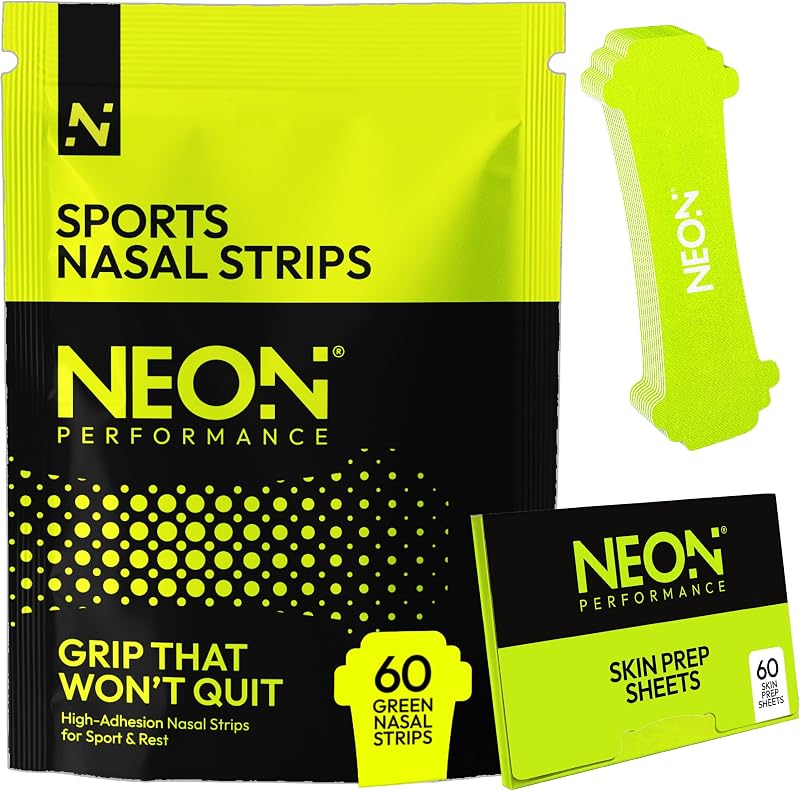 Nasal Strips 60 Count Green | Nose Strips for Breathing | Athletic nasal strips for running, sports & sleep | Sweat & oil resistant adhesive | Reduce snoring & breathe easier