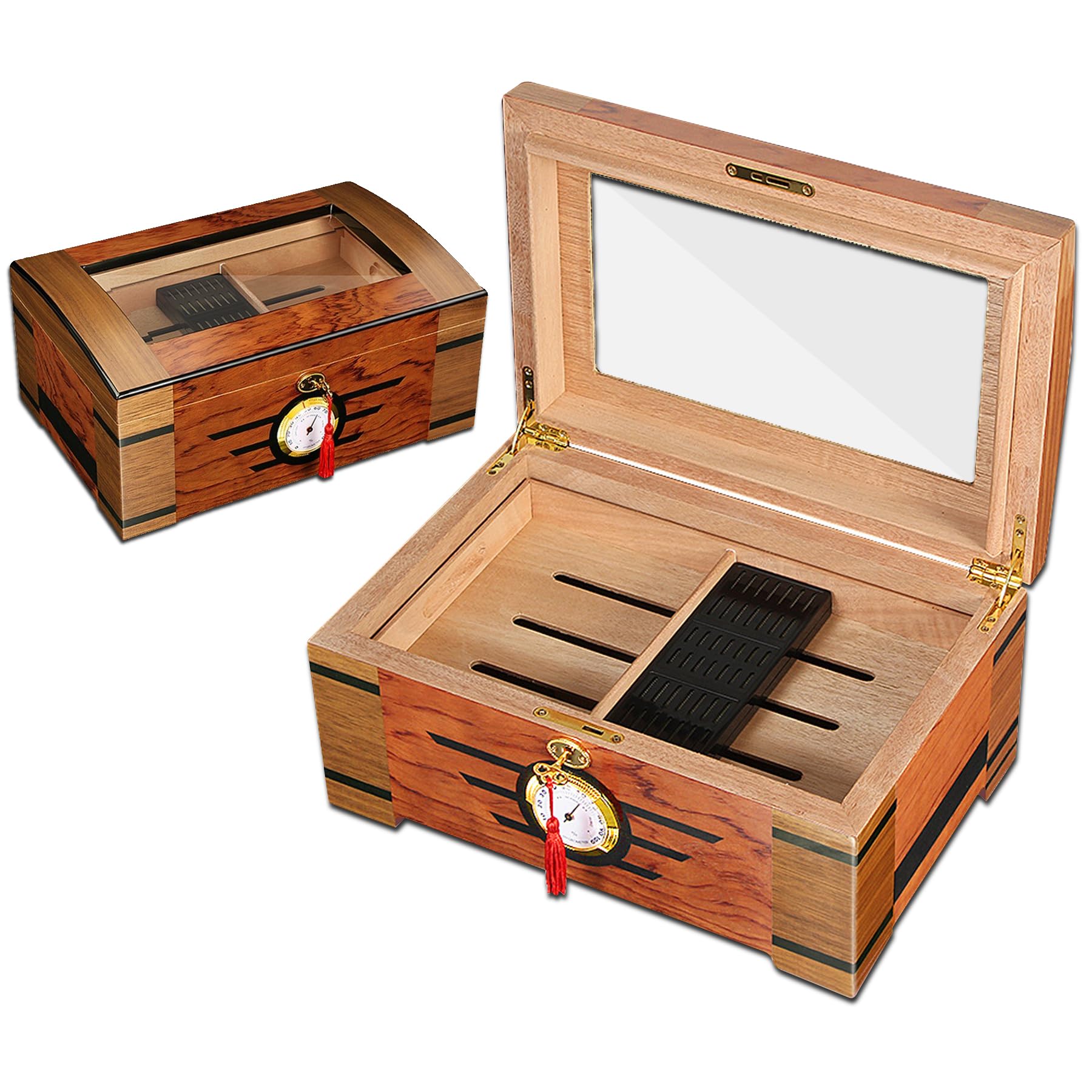 zuchisDeluxe Cedar Wood Cigar Humidor with Transparent Glass Lid and Precise Hygrometer [Capacity: 70-100 Cigars]