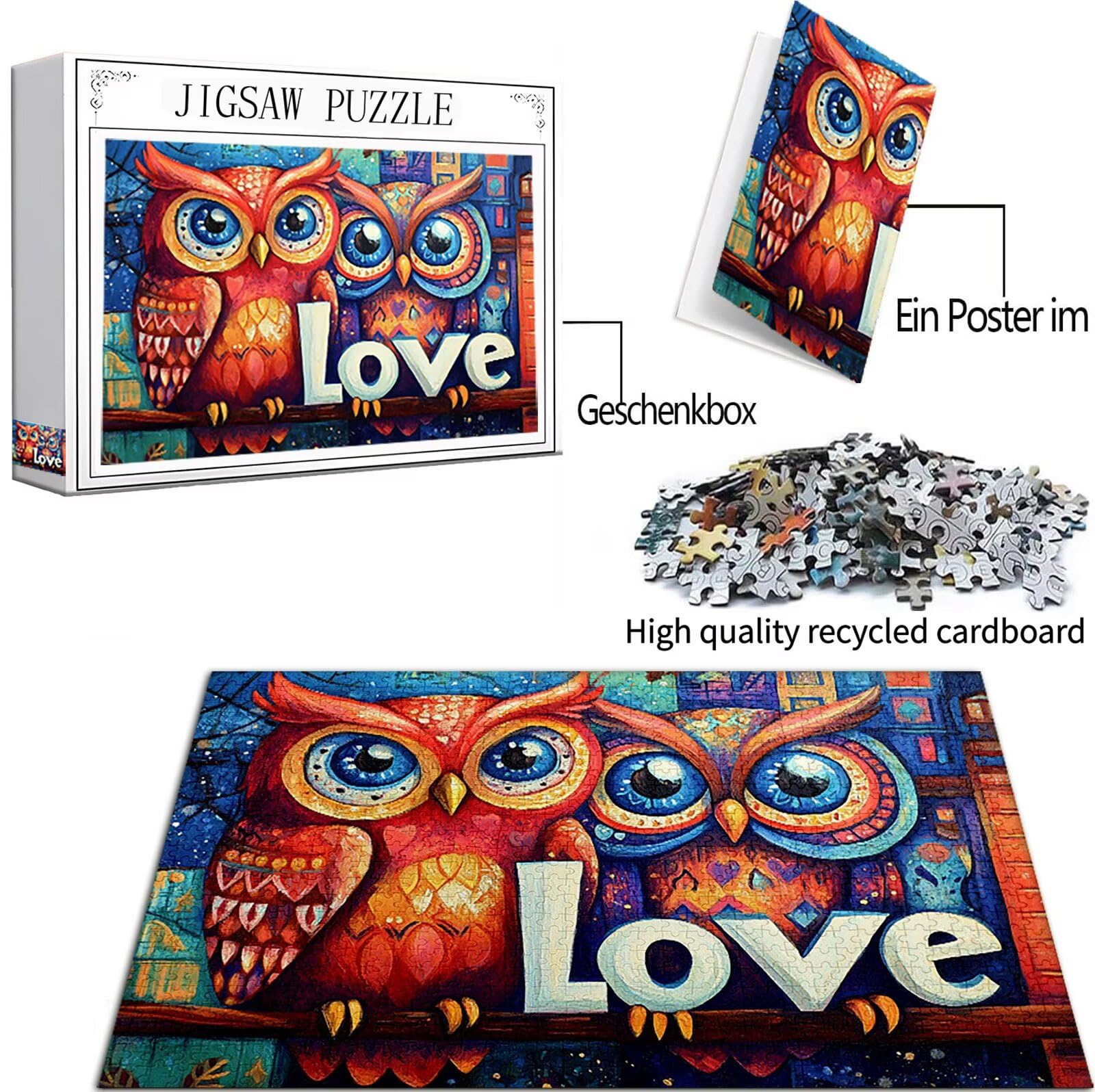 Puzzle sowa 6000 sztuk, 5D DIY Puzzle List Puzzle Dorośli i chłopcy 14 lat, układanka z pudełkiem prezentowym, gry relaksacyjne i inteligencja, wystrój pokoju na ścianę, 179 x 105 cm, Model45