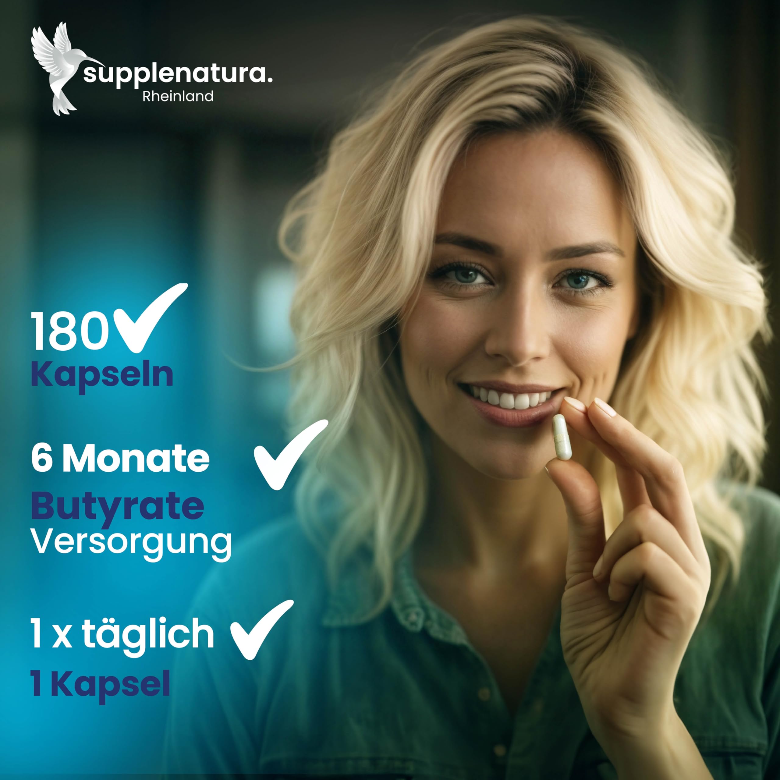 Butyrate Kapseln (180 Kapseln) PREMIUM: 550mg je Kapsel mit 80% Buttersäure | Sodium Butyrate Kapseln - Deutsche Herstellung - SUPPLENATURA®