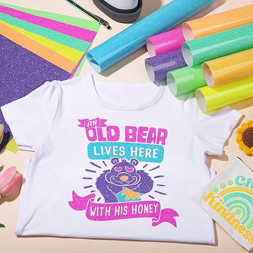 Miniatura 45 de WRAPXPERT Rollo de vinilo de transferencia de calor HTV con purpurina de cobre, vinilos HTV holográficos con purpurina, vinilo para planchar