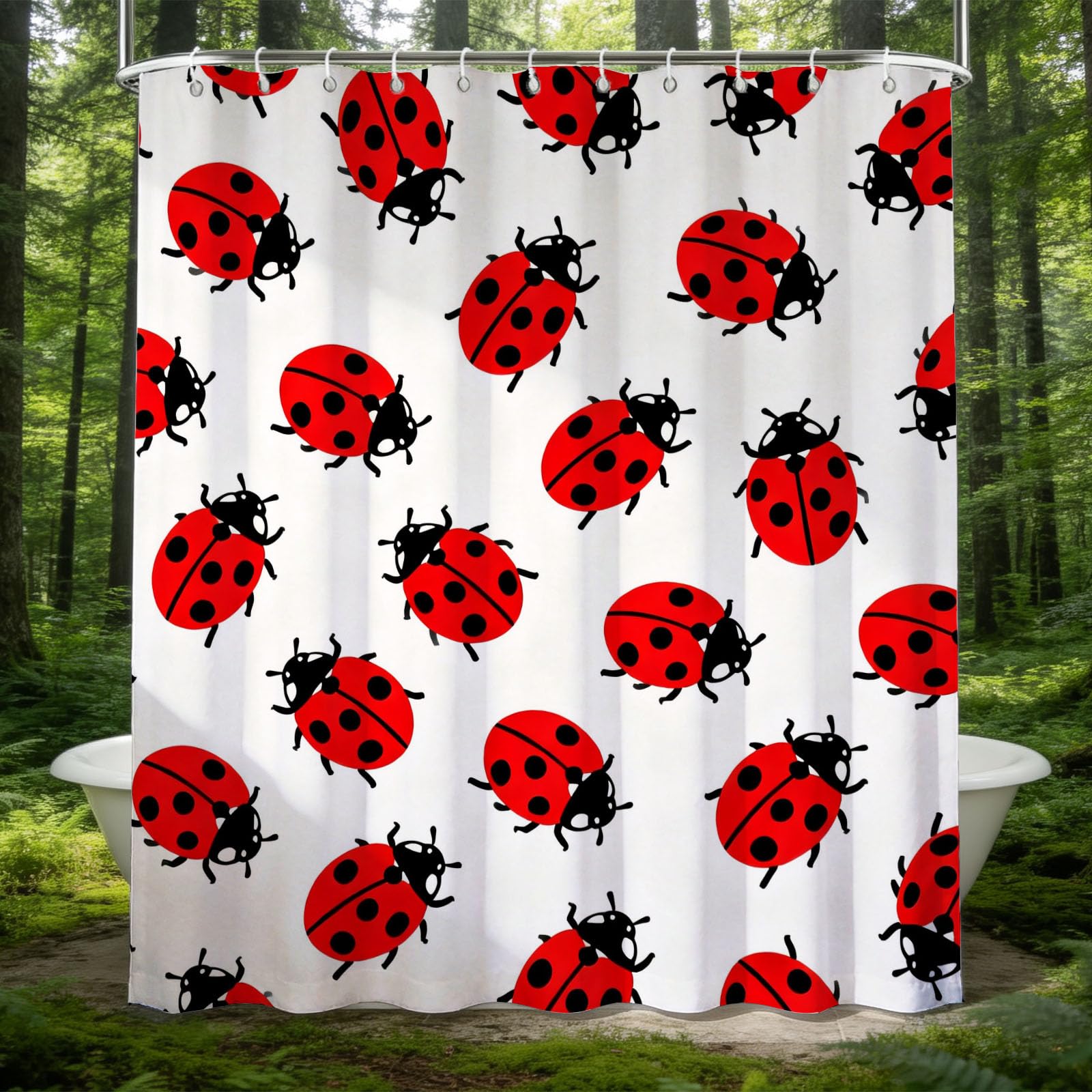 Hongduo 3D Ladybug Shower Curtain for Stalls Bathtubs Cartoon Animal Bathroom Decor Shower Curtain Set Polyester Fabric Waterproof 180x200cm/71X79 Inch with Hooks
