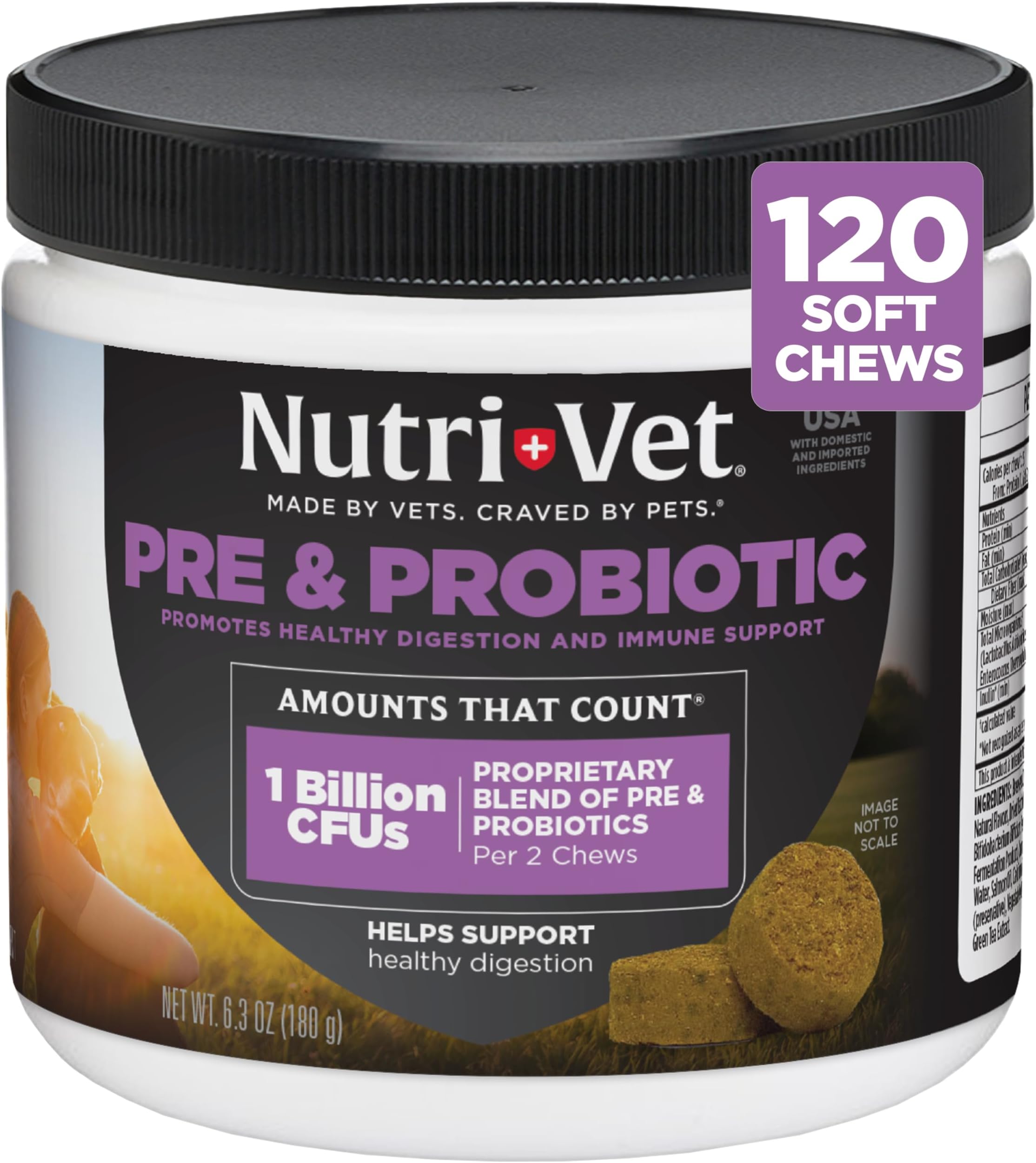 Pre & Probiotics for Dogs, Digestive Support, Upset Stomach, Puppy Probiotic, Pet Vitamins and Supplements, Dog Probiotics, Liver & Cheese Flavor, 120 Soft Chews