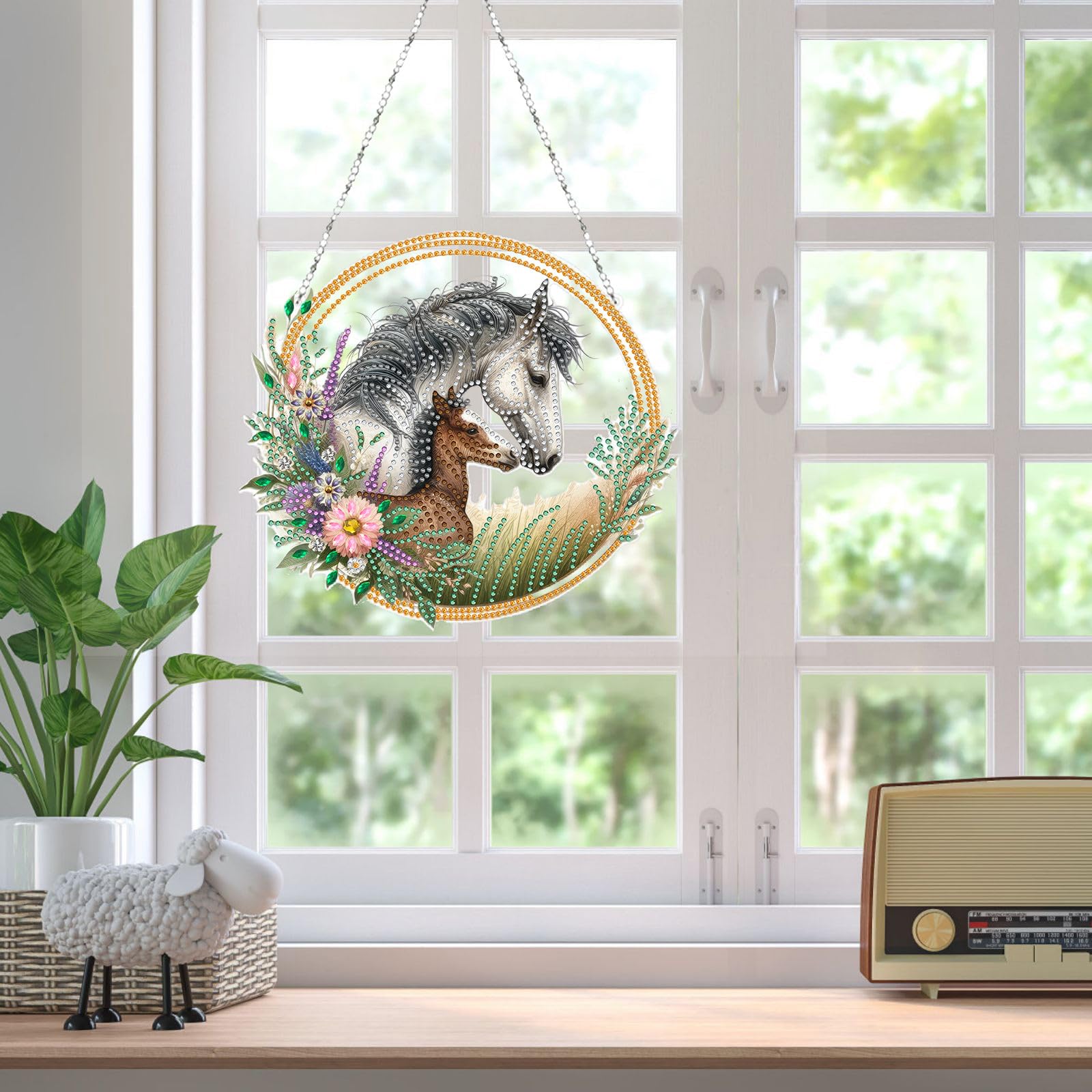 CXINLky DIY Diamond Painting Pendentif avec chaîne, peinture diamant pour fenêtre, peinture diamant 5D, couronne de porte, kits de décoration murale pour fenêtre, mur, entrée de jardin, décoration CXINLky DIY Diamond Painting Pendentif avec chaîne, peinture diamant pour fenêtre, peinture diamant 5D, couronne de porte, kits de décoration murale pour fenêtre, mur, entrée de jardin, décoration