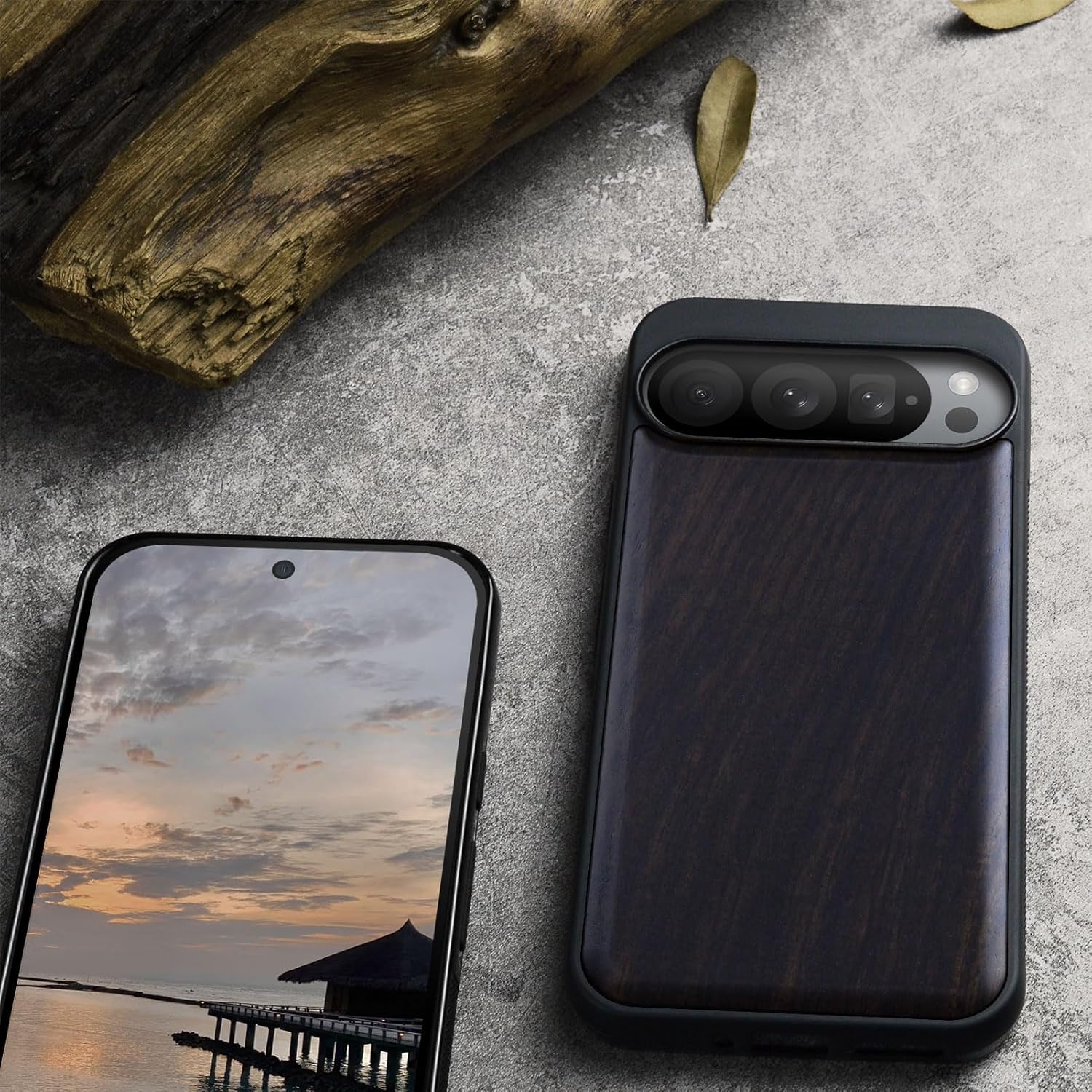 Carveit Wood Case for Pixel 9 Pro XL Case [Natural Wood & Black Soft TPU] Shockproof Protective Unique Wooden Cover Compatible with Google Pixel 9 Pro XL (Natural-Blackwood)