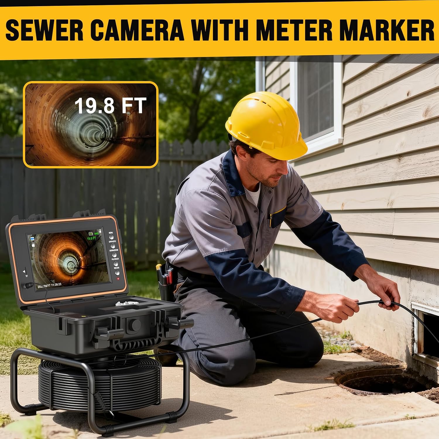 Anysun Sewer Camera Self Leveling 165ft, Sewer Inspection Camera with Distance Counter, HD Screen, DVR, 12 Adjustable LED Lights, 5mm Cable, 5100mAh Rechargeable Battery, 32GB Card