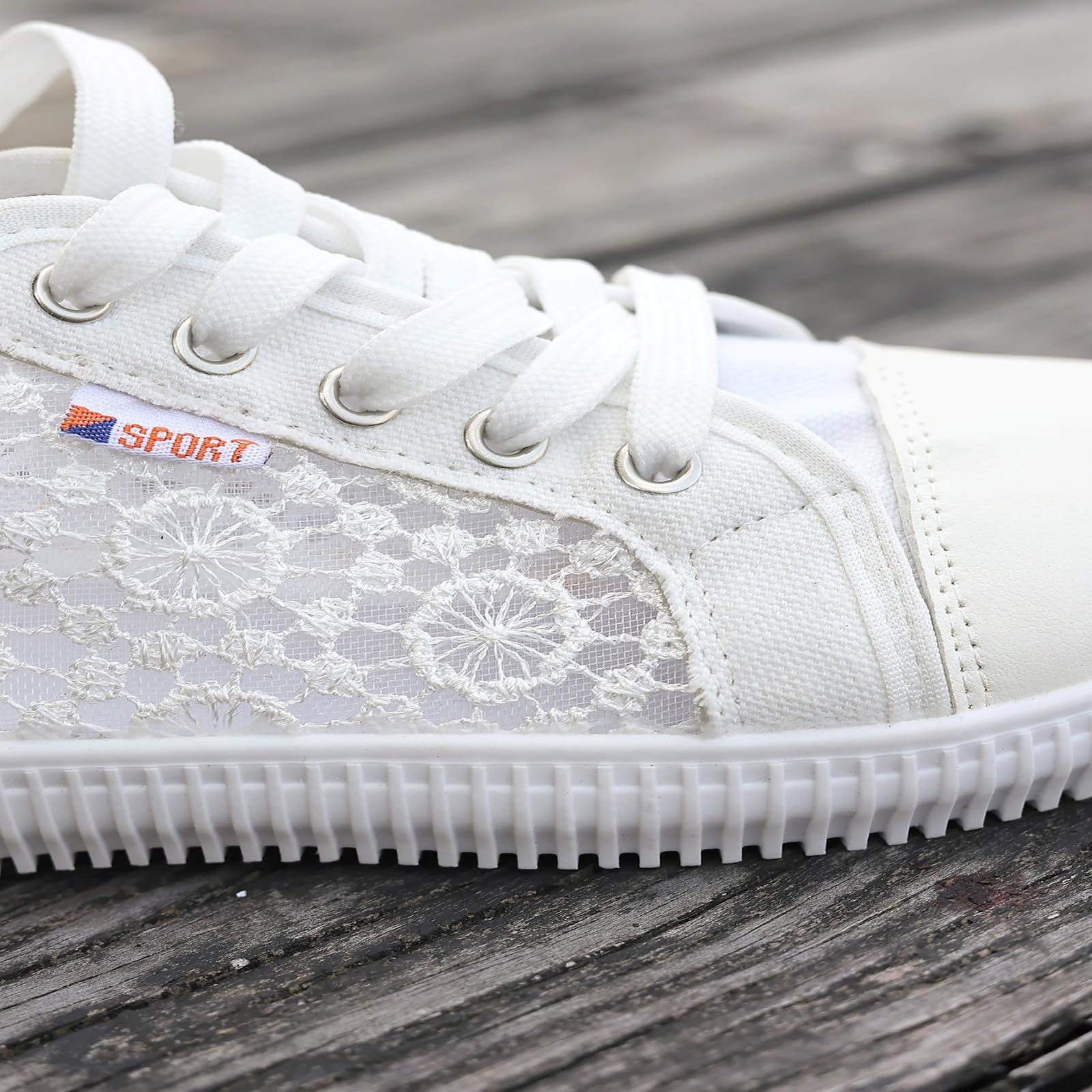 Générique Basket Toile Femme Été Confortables Tennis Toile Femme en Maille Aérée & Dentelle - Chaussures Plates Confort à Lacets Antidérapant - Baskets Décontractées Respirantes pour Randonnée Légère