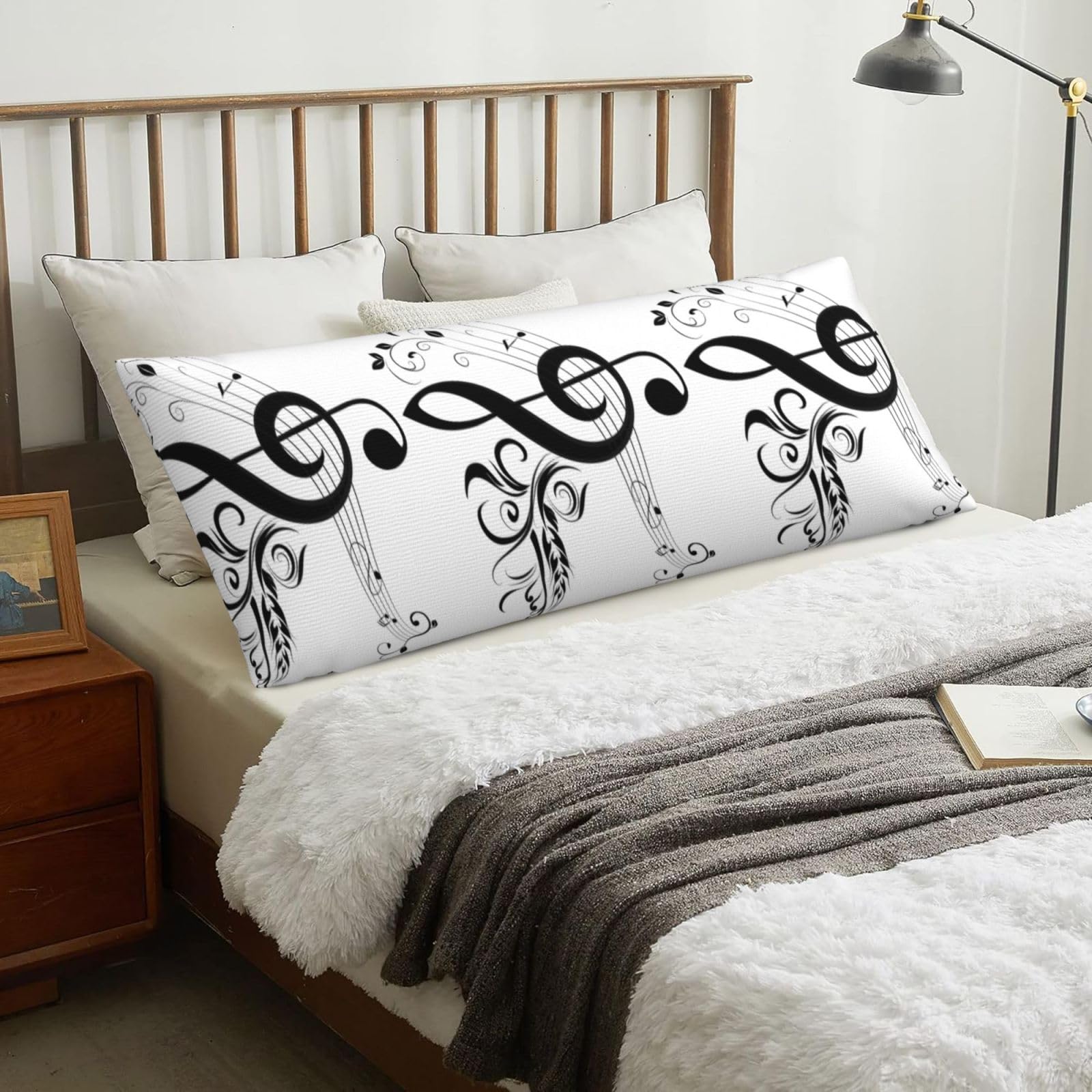 Music Treble Clef And Note Artistic, Body Pillow Cover with Zipper,Long Body Pillowcase 20 x 60 in