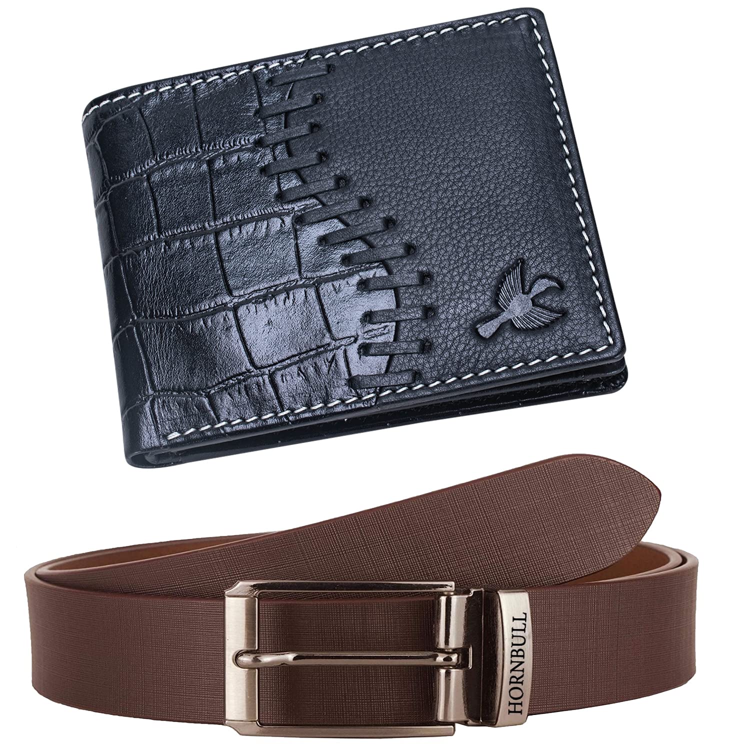 HORNBULL Gift Hamper for Men | Black Wallet and Brown Belt Mens Combo Gift Set | Leather Wallets for Men | Mens Wallet BW30162