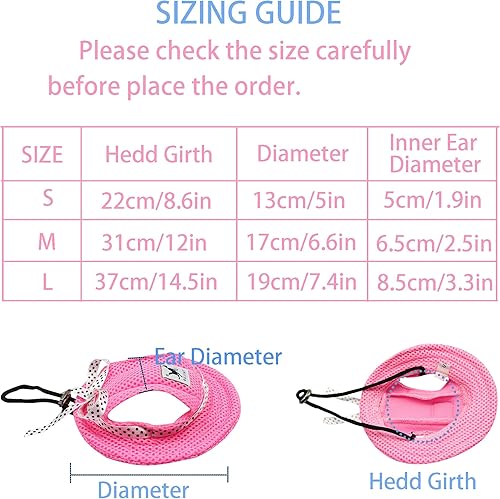 Miniatura 5 de YAODHAOD Gorra de princesa de ala redonda para mascotas, gorra de protección solar porosa transpirable con agujeros para las orejas y correa