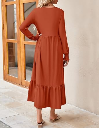 ZESICA Womens Fall Winter Long Sleeve Casual Boho Maxi Dress