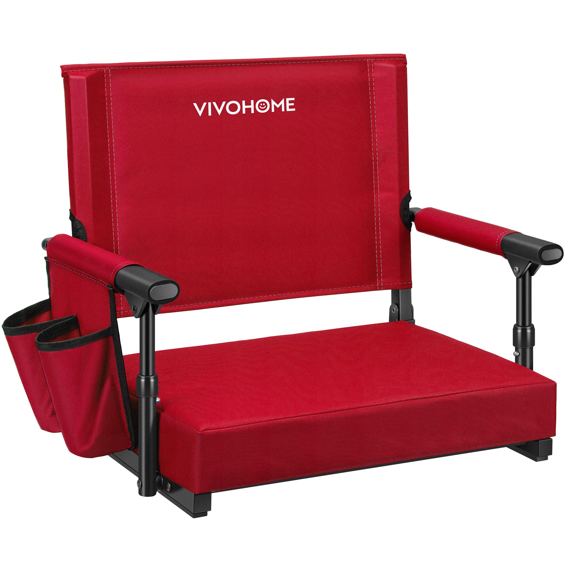 VIVOHOME Stadium Seat with Back Support and Cushion, Portable Bleacher Chair with Cup Holder and Shoulder Strap, Comfortable for Various Sports Events, Red