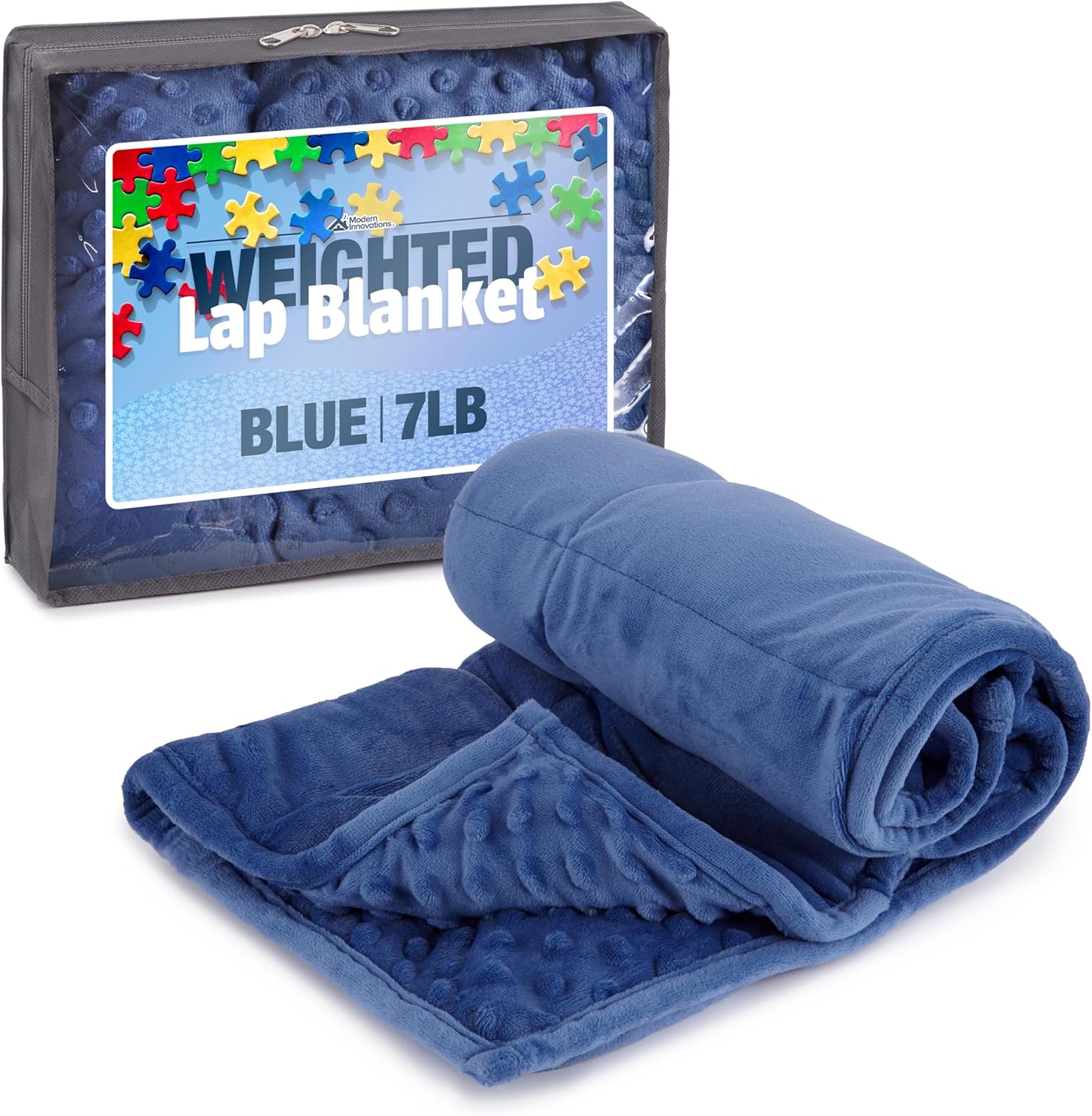 7lb Weighted Blanket for Kids (Blue), Plush Minky Weighted Lap Pad with Travel Bag for Ages 6-12