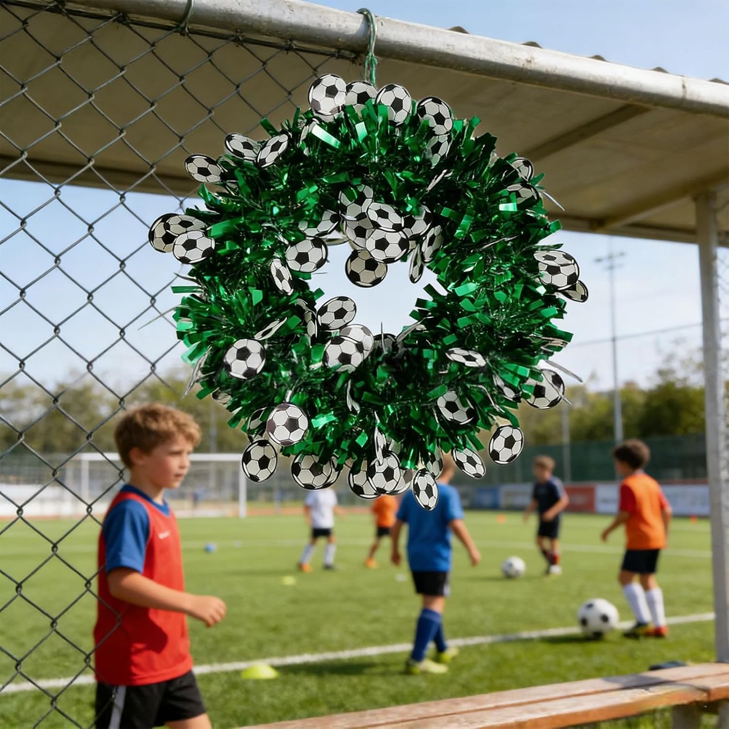 Fan Decoration Metallic Wreath Tinsels Soccer Wreath for Door Staircase Sports Event and Gatherings Sports Party Broadcasters