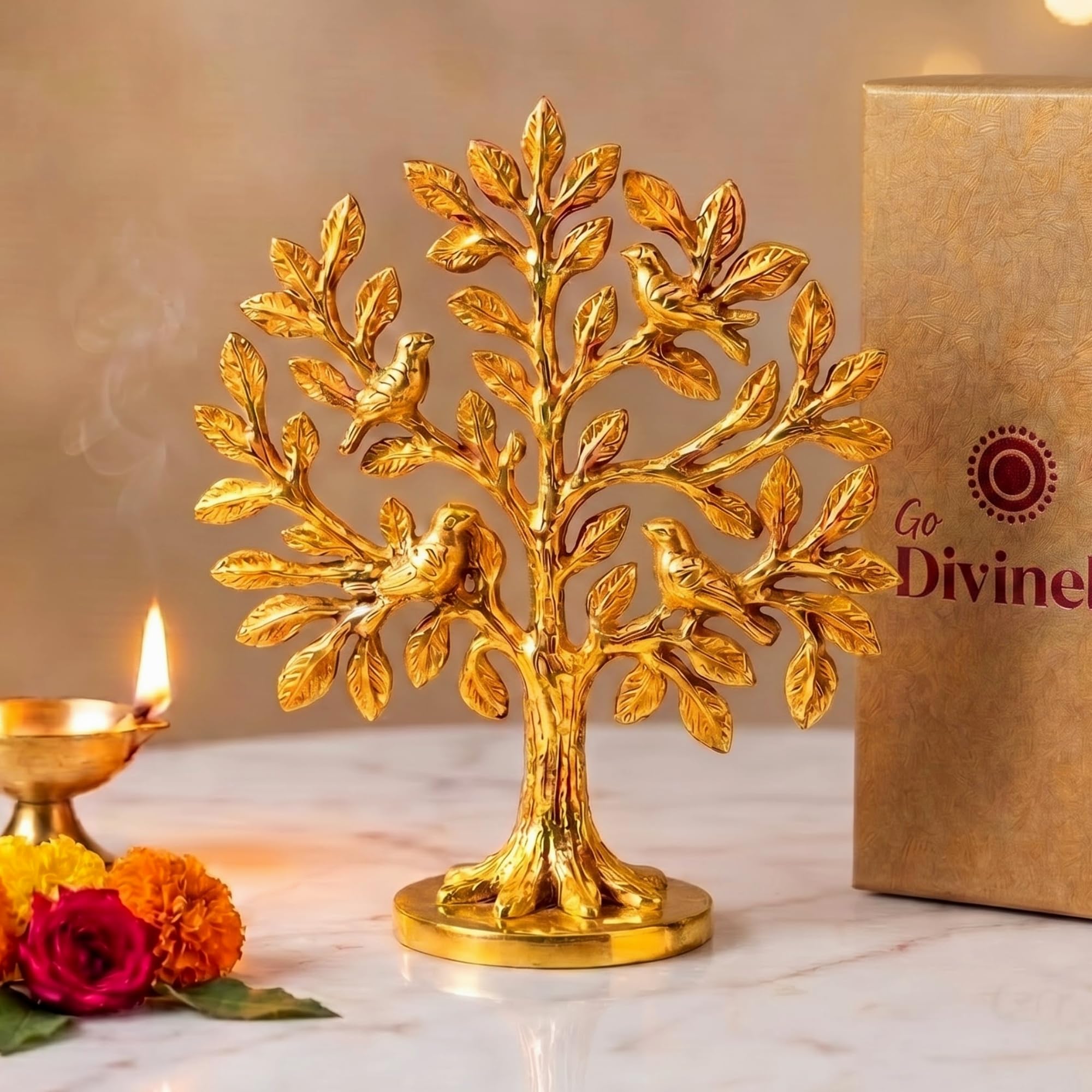 GoDivinely Certified Pure Brass Kalpavriksha Tree Showpiece with 4 Birds (6 Inch) – Tree of Life Brass Decoration for Home, Vastu Decor, Housewarming Gift, Free Vastu Yoga eBook, 30 Days Warranty-image-45