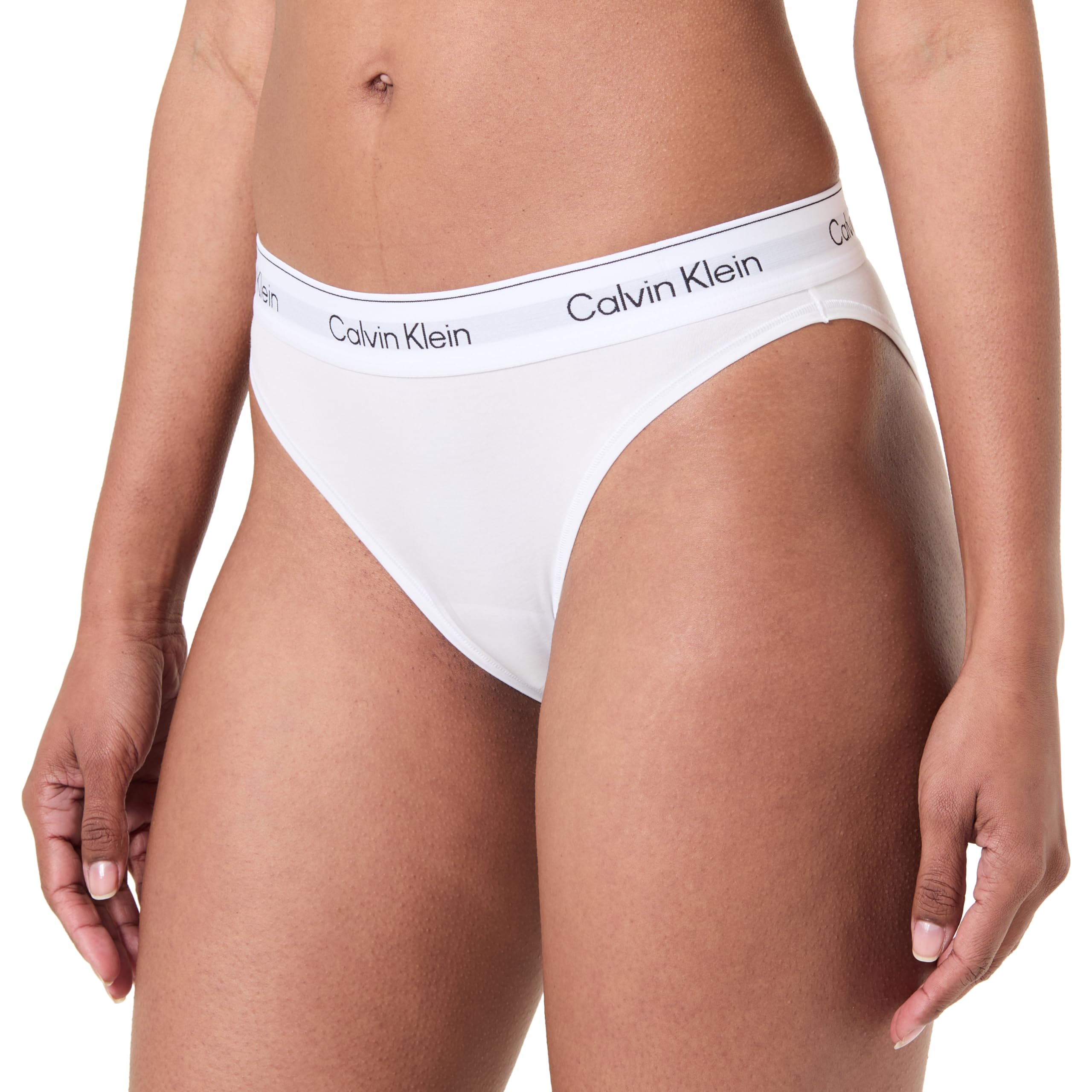 Calvin Klein Women’s High Leg Briefs with Logo Waistband, White (White), XS