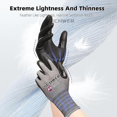 Miniatura 3 de Schwer AIR-SKIN AR5918 - Guantes resistentes a cortes con alambre extremadamente ligeros y finos, nivel 5 guantes de metal para trabajo refinado,