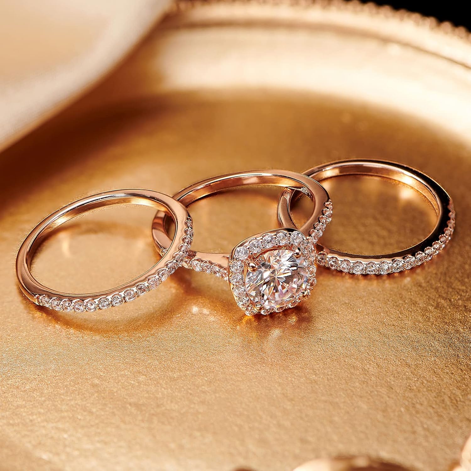 18K Gold Plated Cubic Zirconia Engagement Rings For Women 2 Carat AAAAA CZ Halo Size 4-12 - Image 4