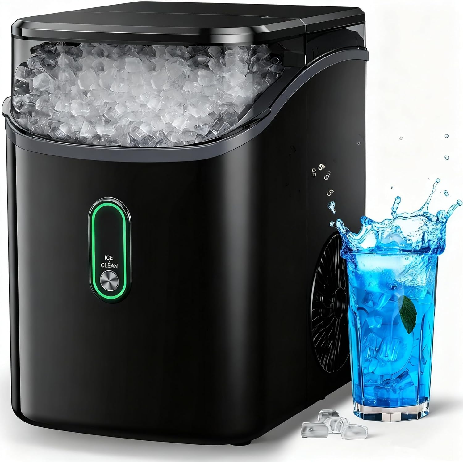 Silonn Nugget Ice Makers Countertop with Soft Chewable Ice, Portable Ice Machine with Crushed Ice, One-Click Operation Pebble Ice Maker with Self-Cleaning, 33lbs/24H for Home,Kitchen,Office Ink Black 33lbs
