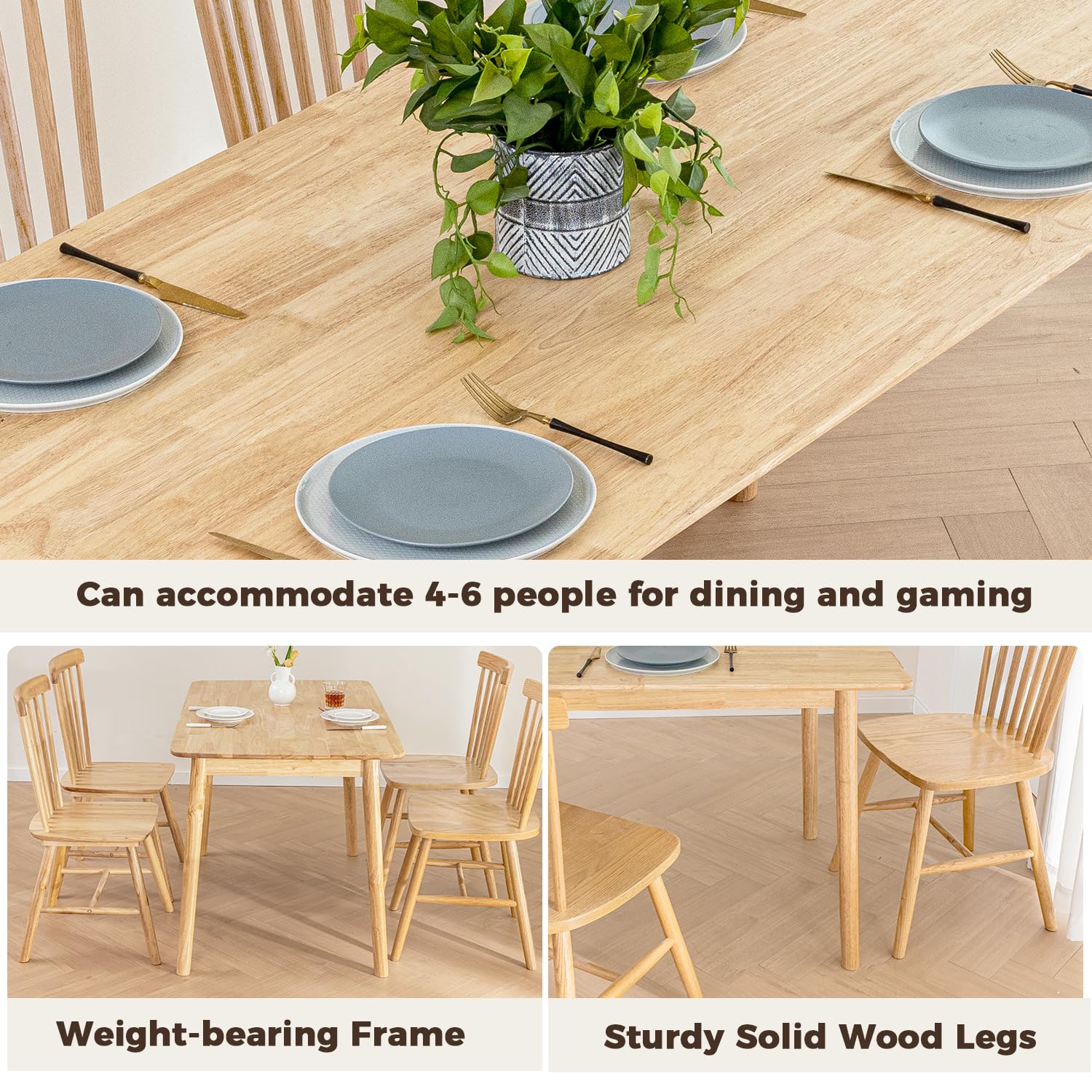 Snapklik.com : 47.2" Rectangular Dining Table, Solid Wood Kitchen Desk ...