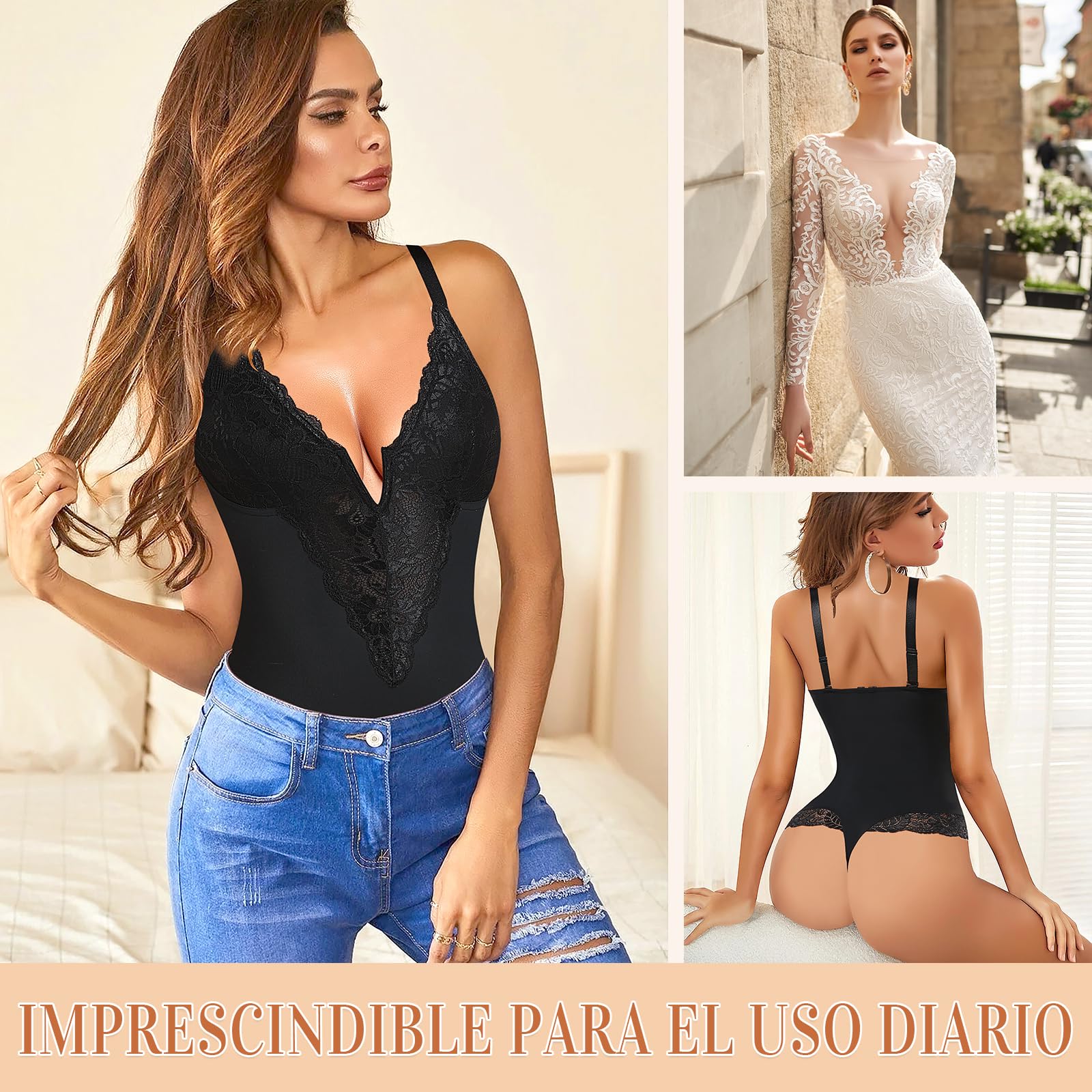 YARRCO Body amincissant pour femme, string, décolleté V, body gainant en dentelle, ceinture contrôle du ventre post-partum Shapewear