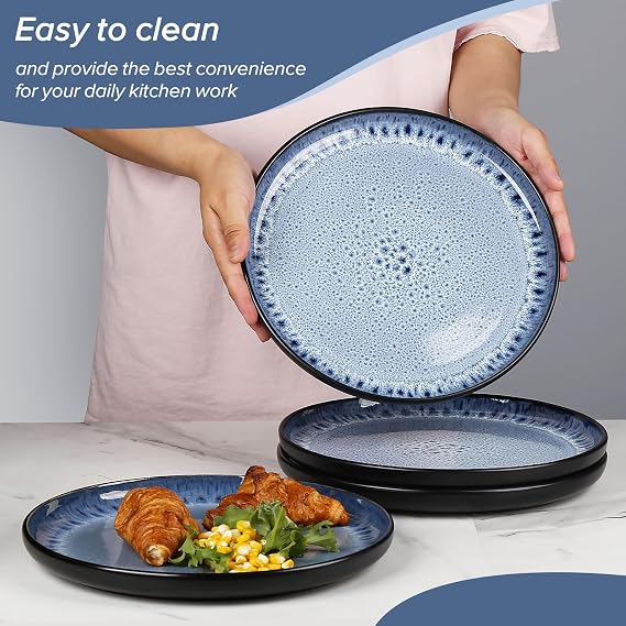 Greentainer Handmade Stoneware Dinnerware Set, Ocean Blue Dinner Set, 16-Piece Dinner Service Set with Dinner Plate, Dessert Plate, Bowl and Mug, Dishwasher & Microwave Safe, Service for 4