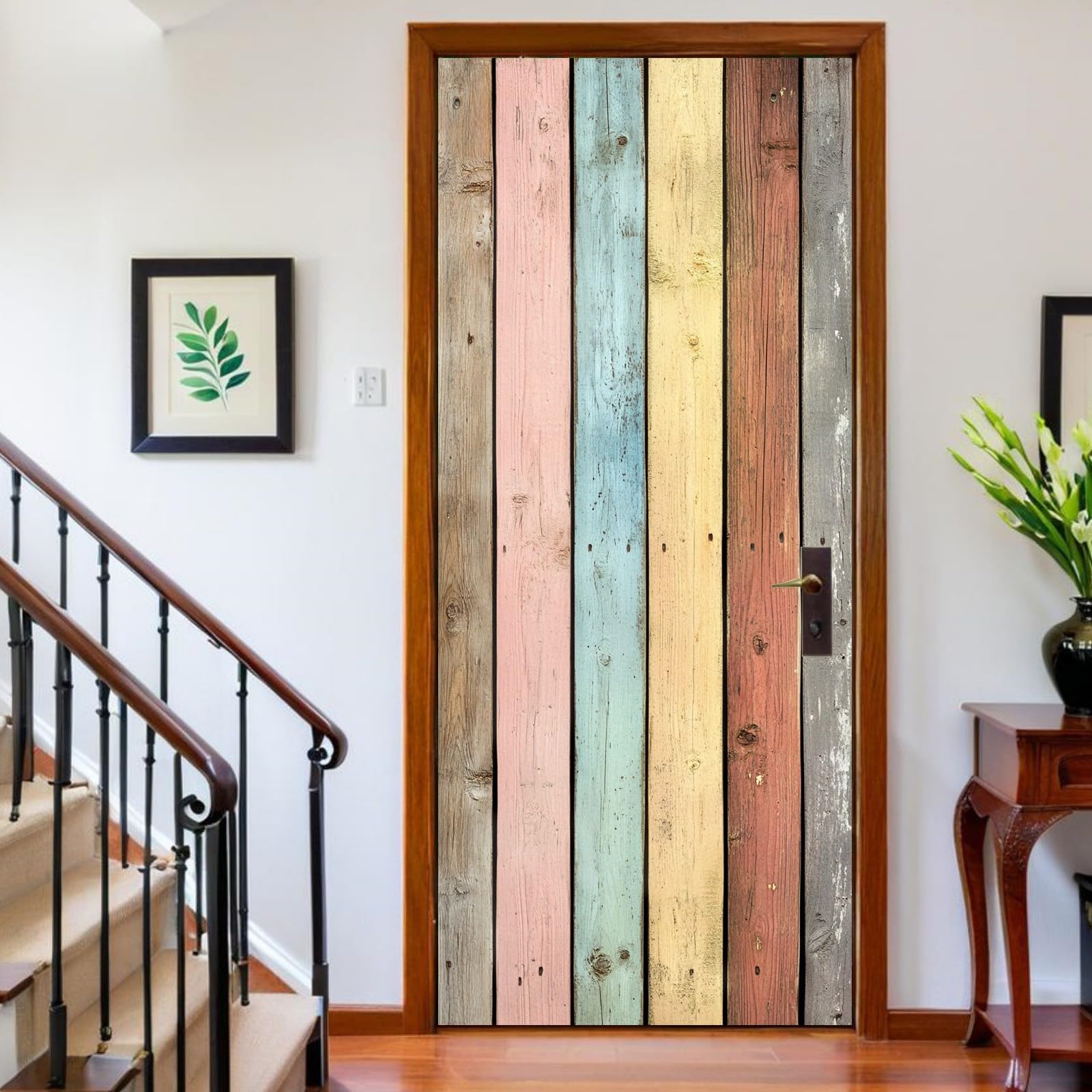 Adesivi per Porte Interne Porta in legno a righe in stile retrò 83 x 210 cm Carta da Parati Porta Autoadesiva PVC Impermeabile colore Poster Murale Decor Rimovibile per Soggiorno Camera Bagno