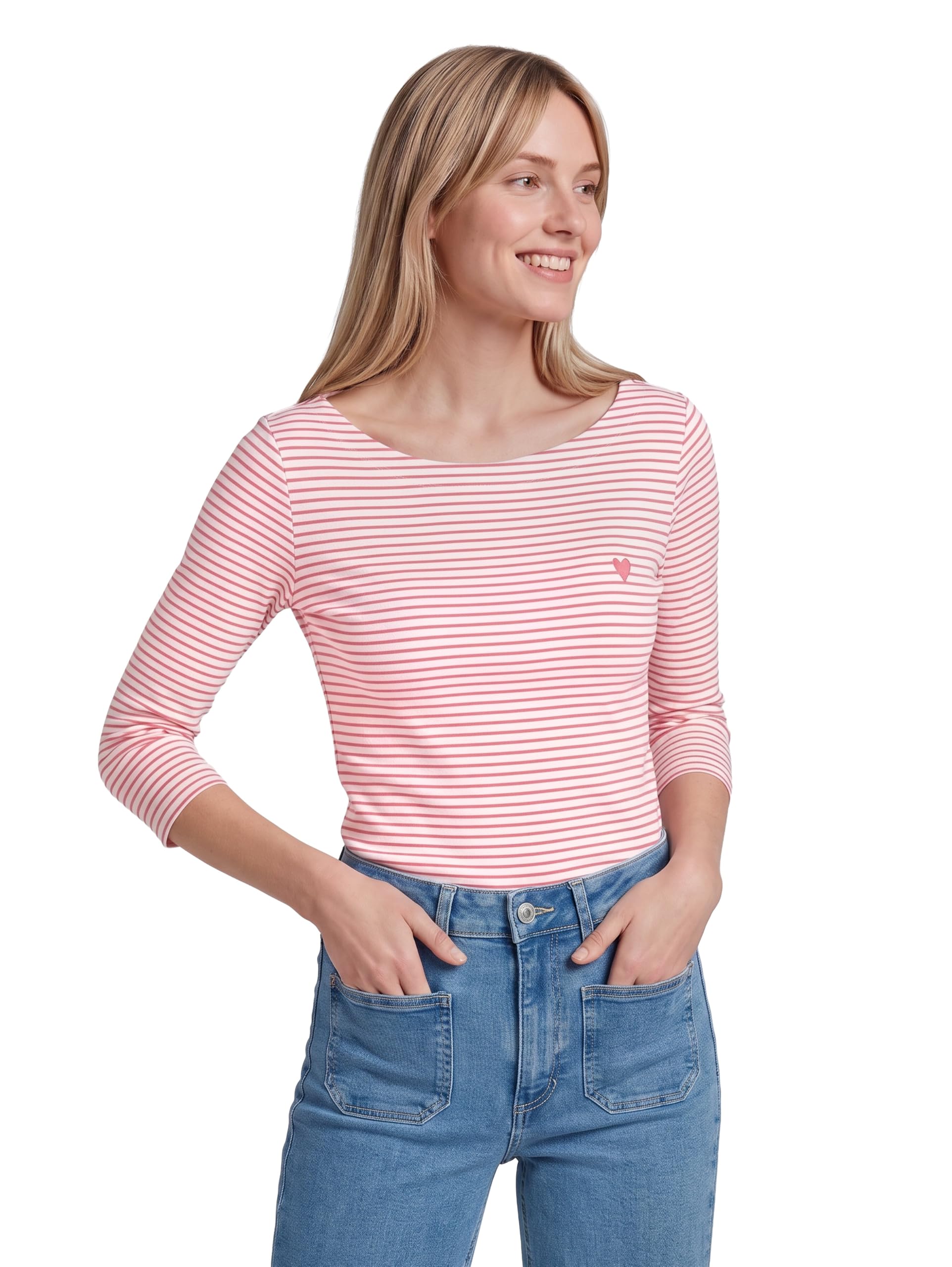 TOM TAILOR Le signore Maniche lunghe a righe 1024035, 26034 - White Peach Small Stripe, XS