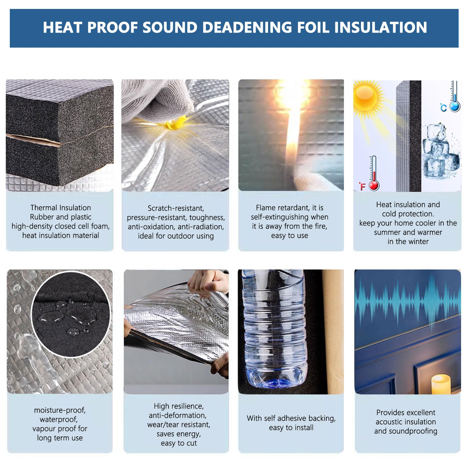 Aislante Térmico Insonorizante Forro Aluminio Papel Adhesivo Para Coche 10mm Espesor Espuma Aislamiento Termico Acústico Reflectante Para Puertas Suelo Techo (Negro, 1mx10mx20mm)